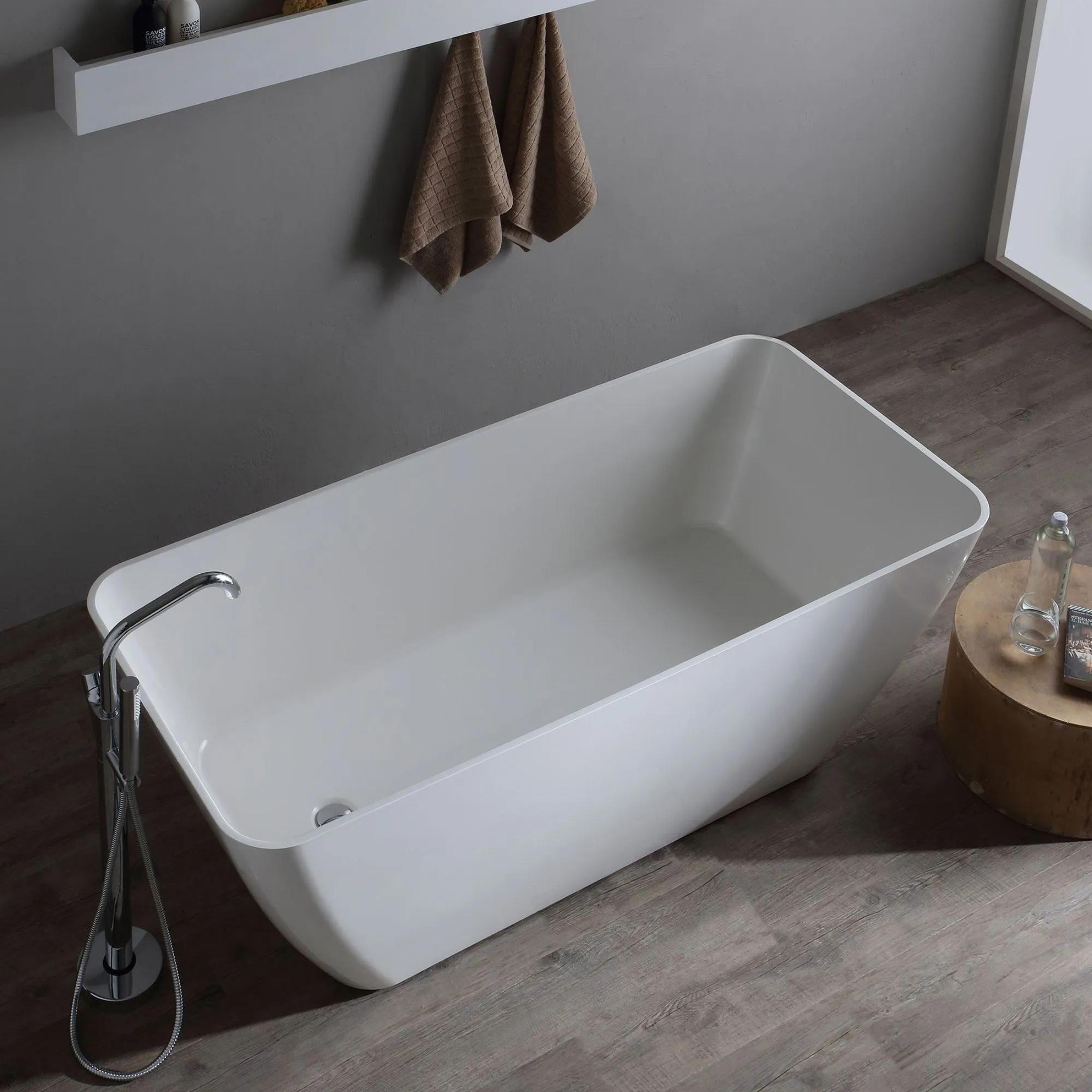 "Silvi" modern freestanding bathtub in glossy white marble 159x70.5 62h