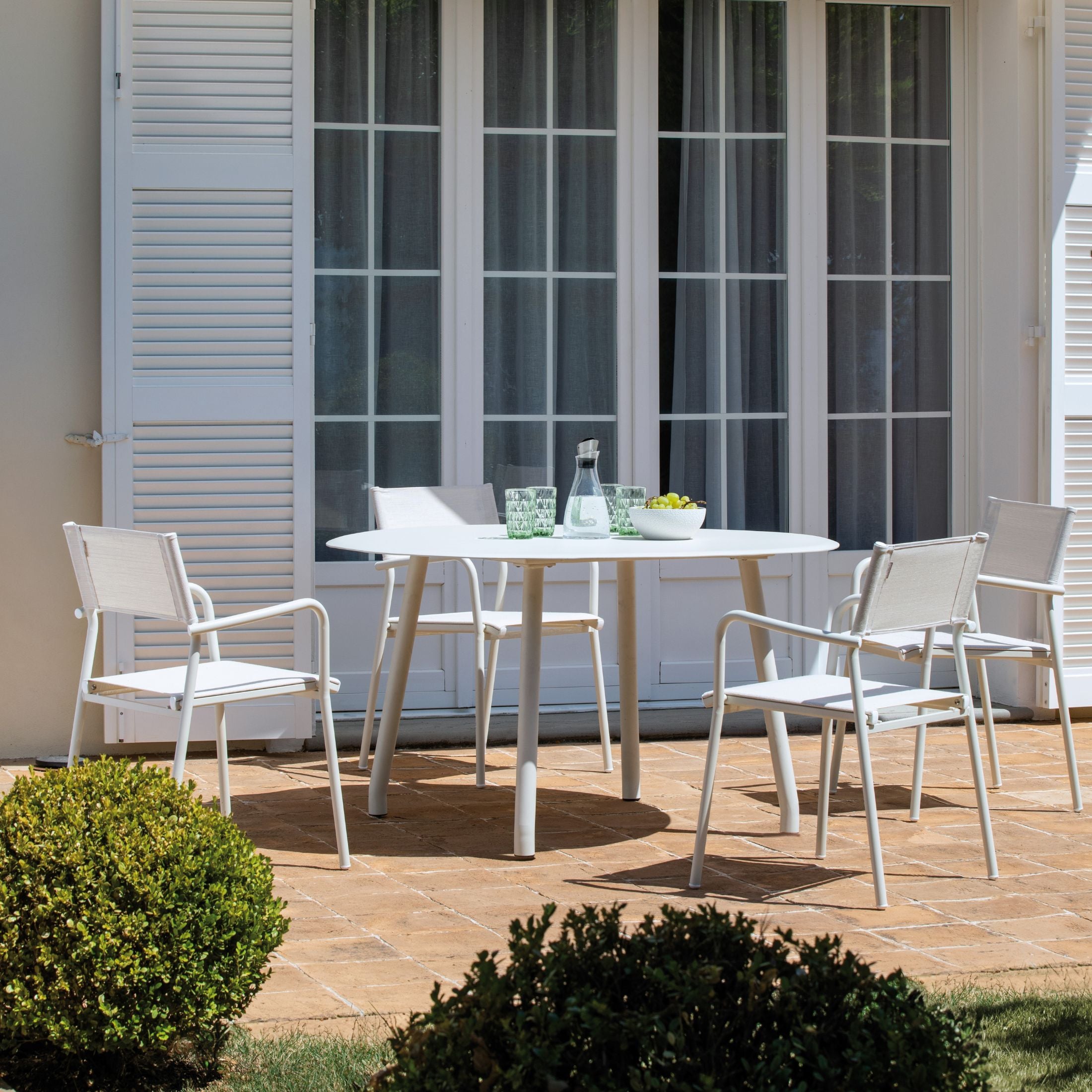 Set of chairs with seat and backrest in "Emma" fabric for the garden, stackable, 59x56 cm, 83h