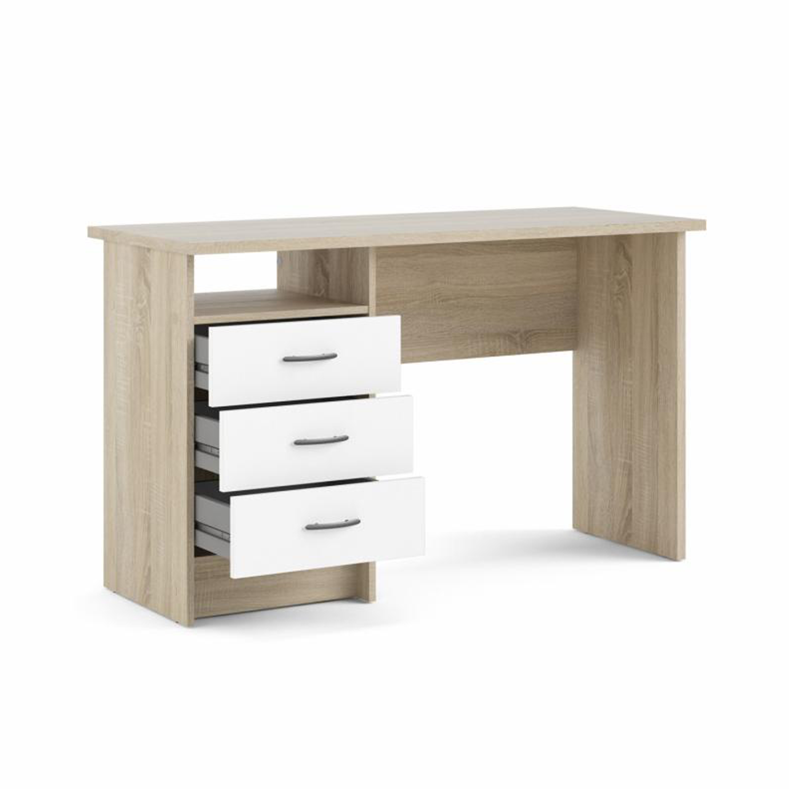 Desk with 3-drawer chest of drawers "Function Plus" in oak and white wood, 120x48 cm, 73h