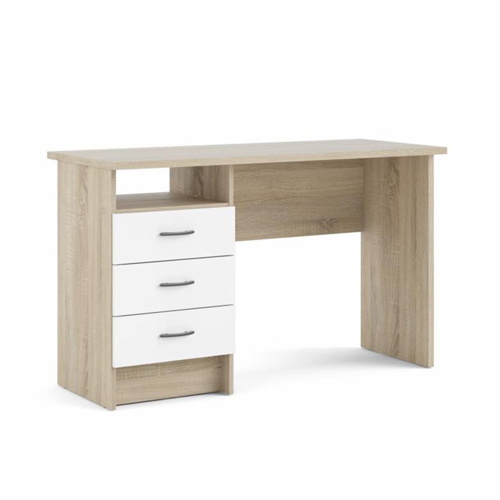Desk with 3-drawer chest of drawers "Function Plus" in oak and white wood, 120x48 cm, 73h