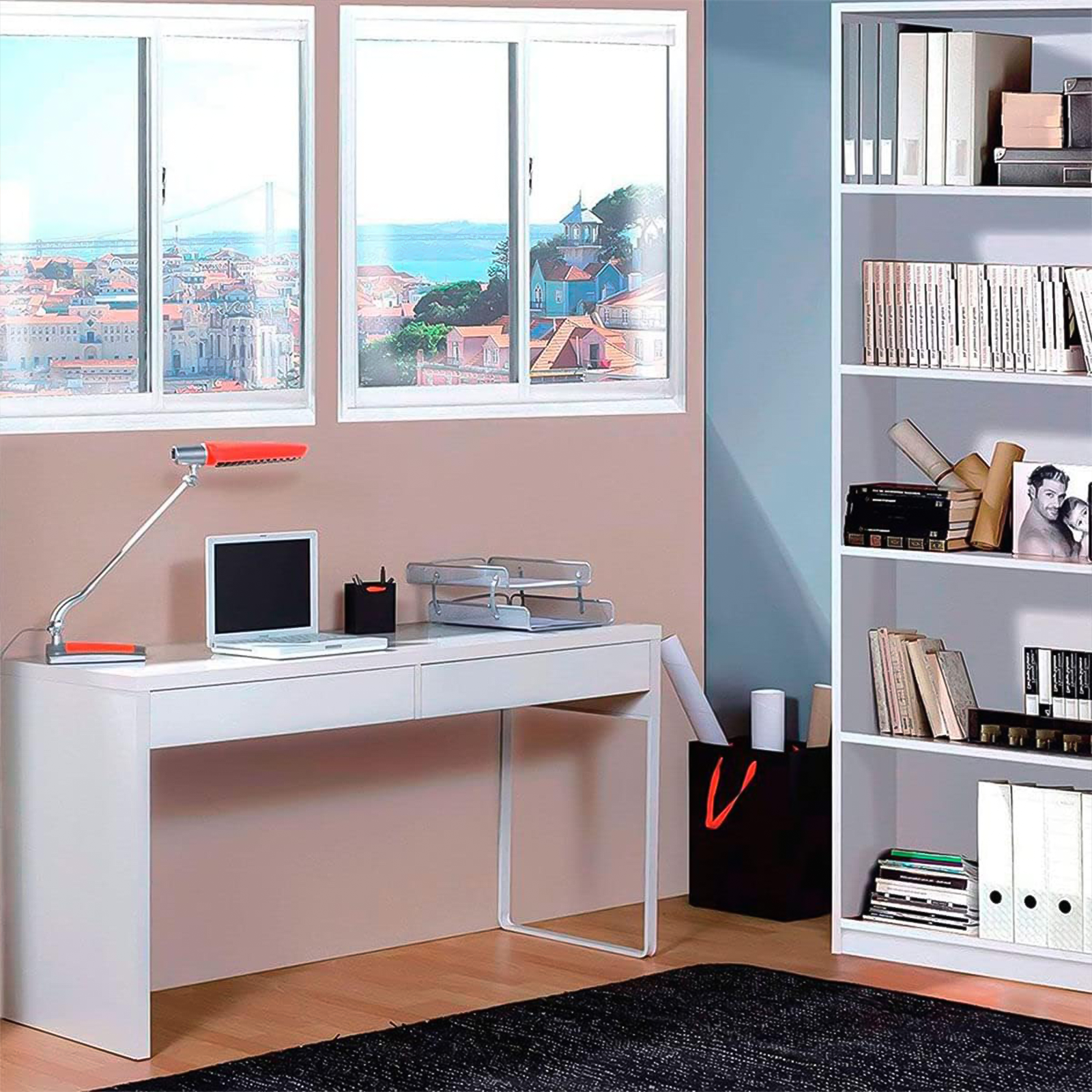 "Touch" white wooden computer desk for office with 2 drawers, 138x50 cm, 75 cm high