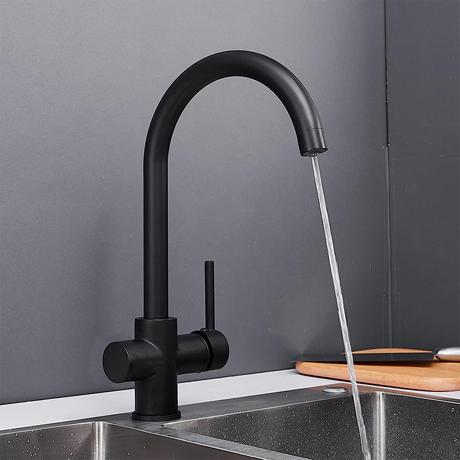"Gemini" high-spout mixer tap for modern sink in matte black