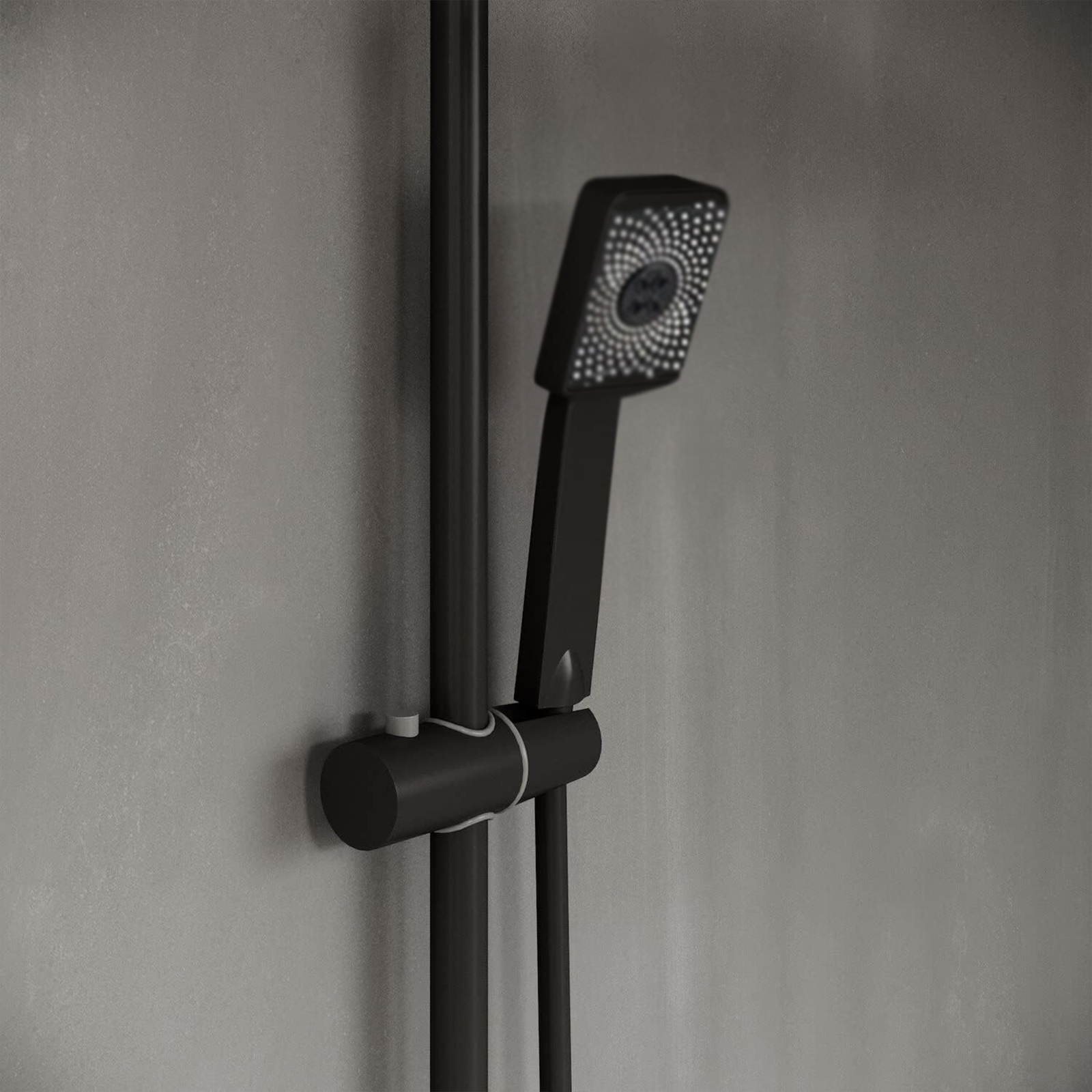 Adjustable square shower column in matt black aluminum with 3-jet hand shower and slide rail