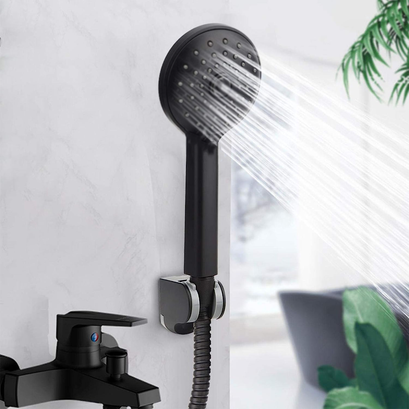 S337 single jet shower head in matt black anti-limescale ABS