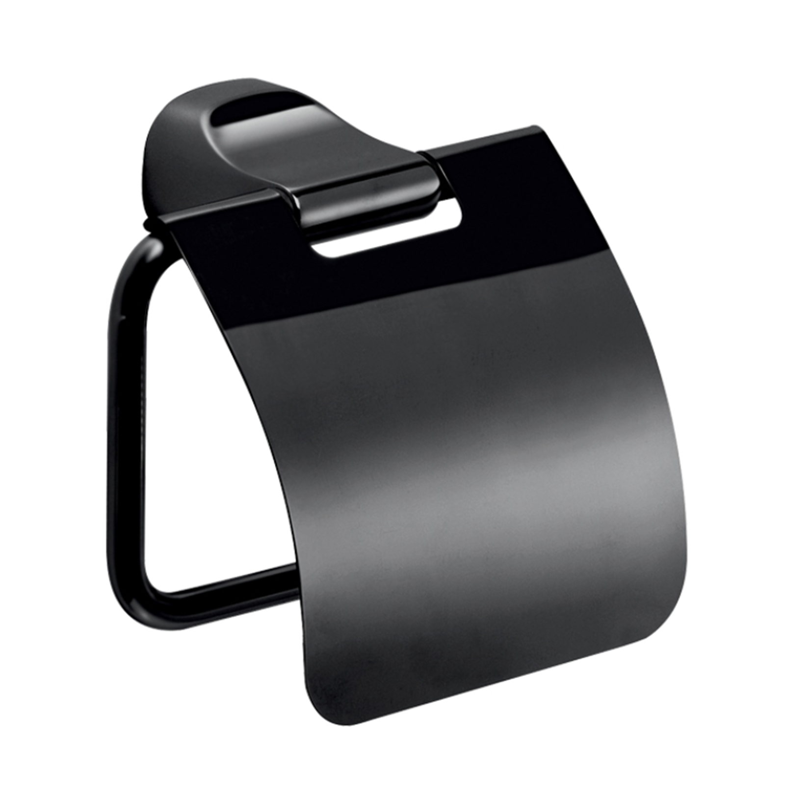 "Stelvio" toilet paper holder with lid in matte black stainless steel