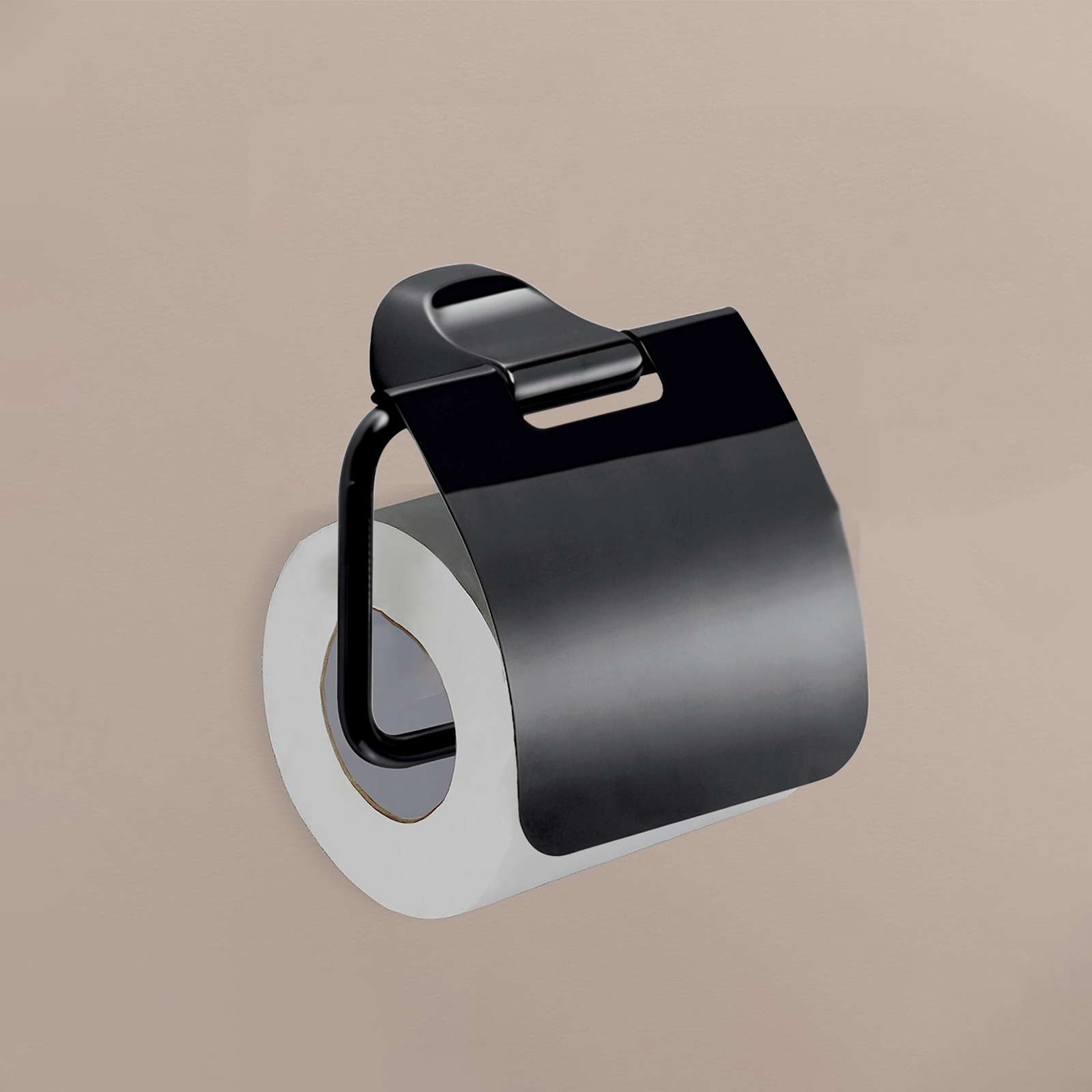 "Stelvio" toilet paper holder with lid in matte black stainless steel