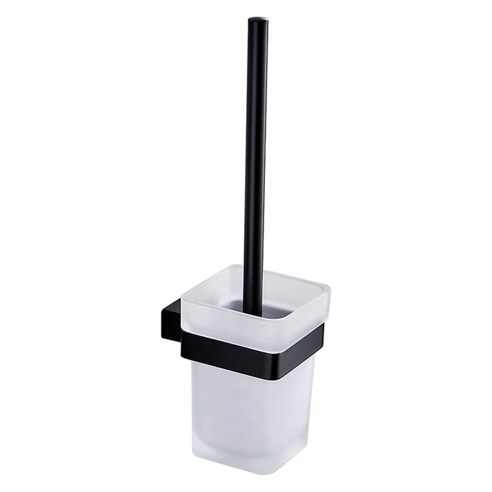 "Stelvio" bathroom set with toothbrush holder, soap dish, and toilet brush in frosted glass and steel