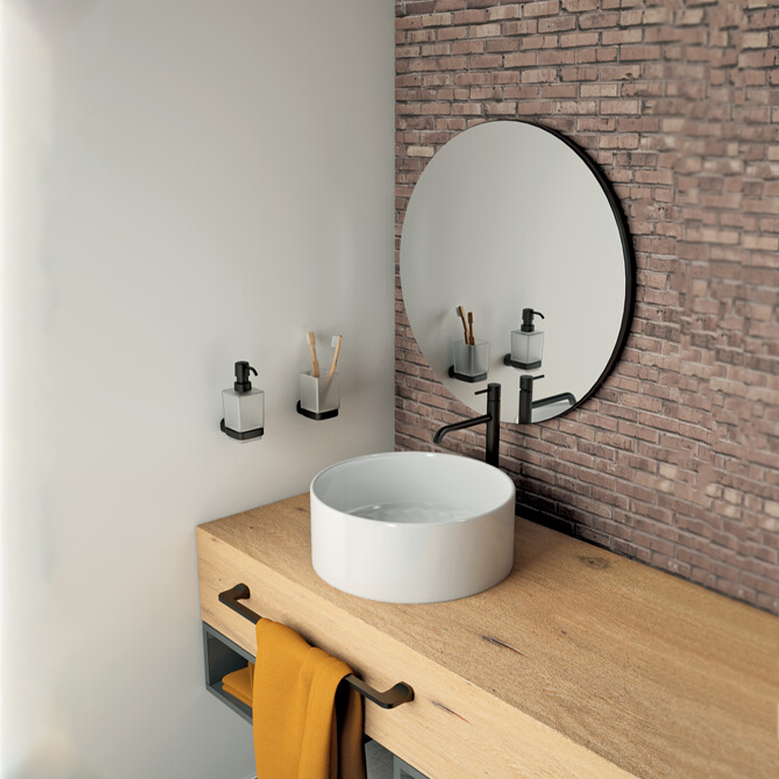 "Stelvio" frosted glass soap dispenser with matt black stainless steel support, 6.4 x 10.6 cm, 15.8 h