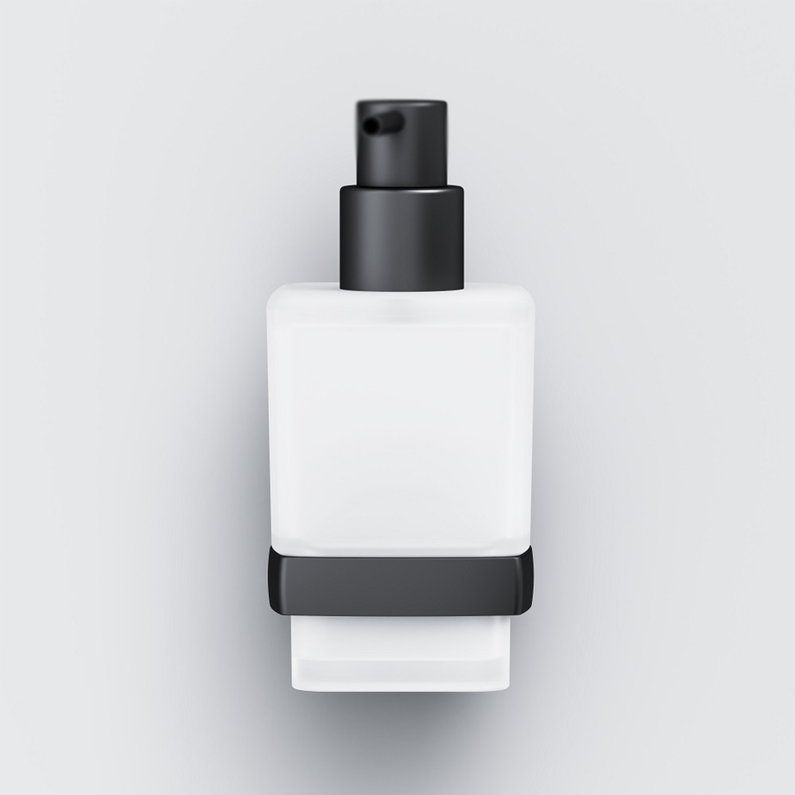 "Stelvio" frosted glass soap dispenser with matt black stainless steel support, 6.4 x 10.6 cm, 15.8 h