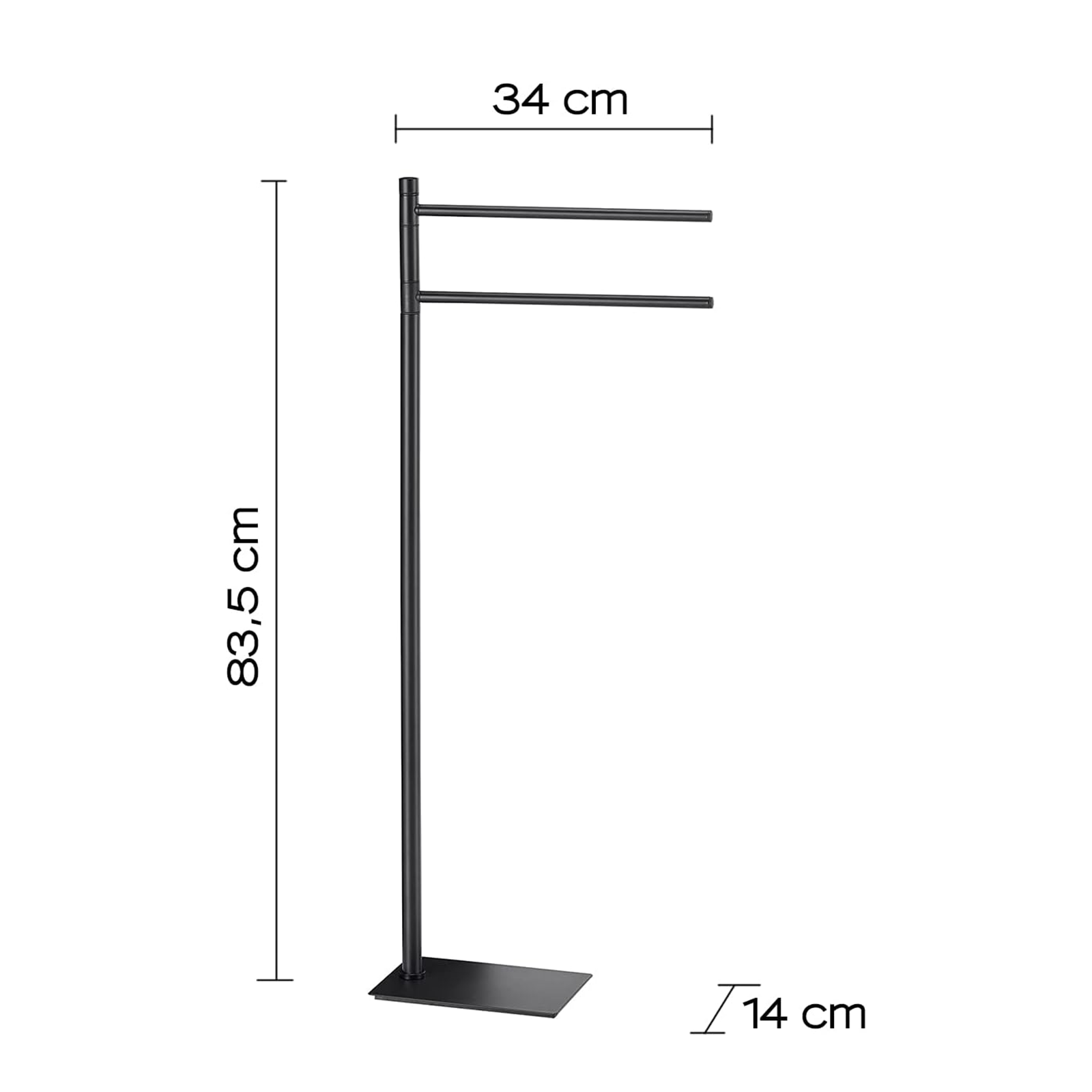 "Trilly" towel holder in matt black stainless steel, 34x12 cm, 83.5 cm high