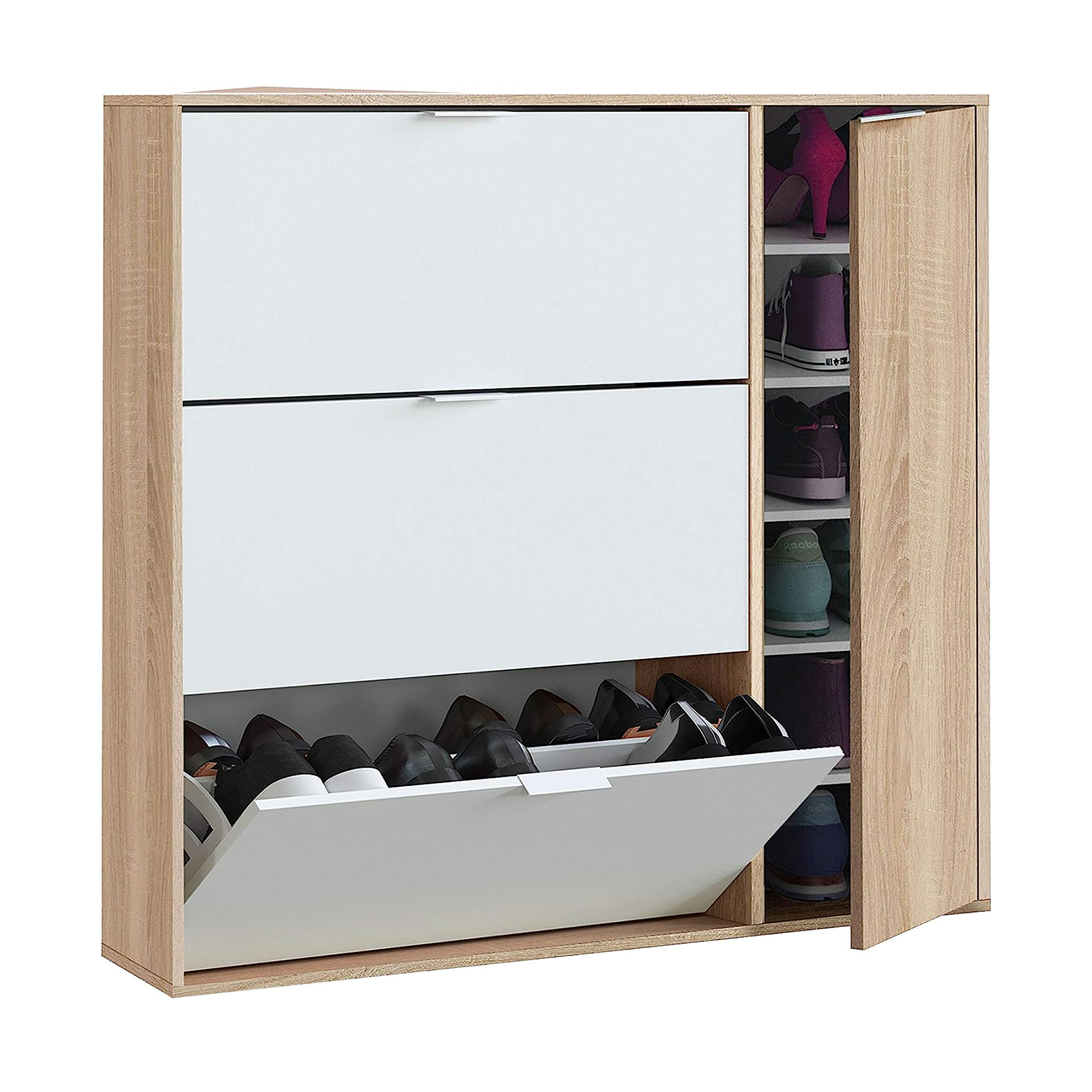 "Class" modular wooden shoe rack with 1 door and 3 flaps, 106x22 cm, 115h
