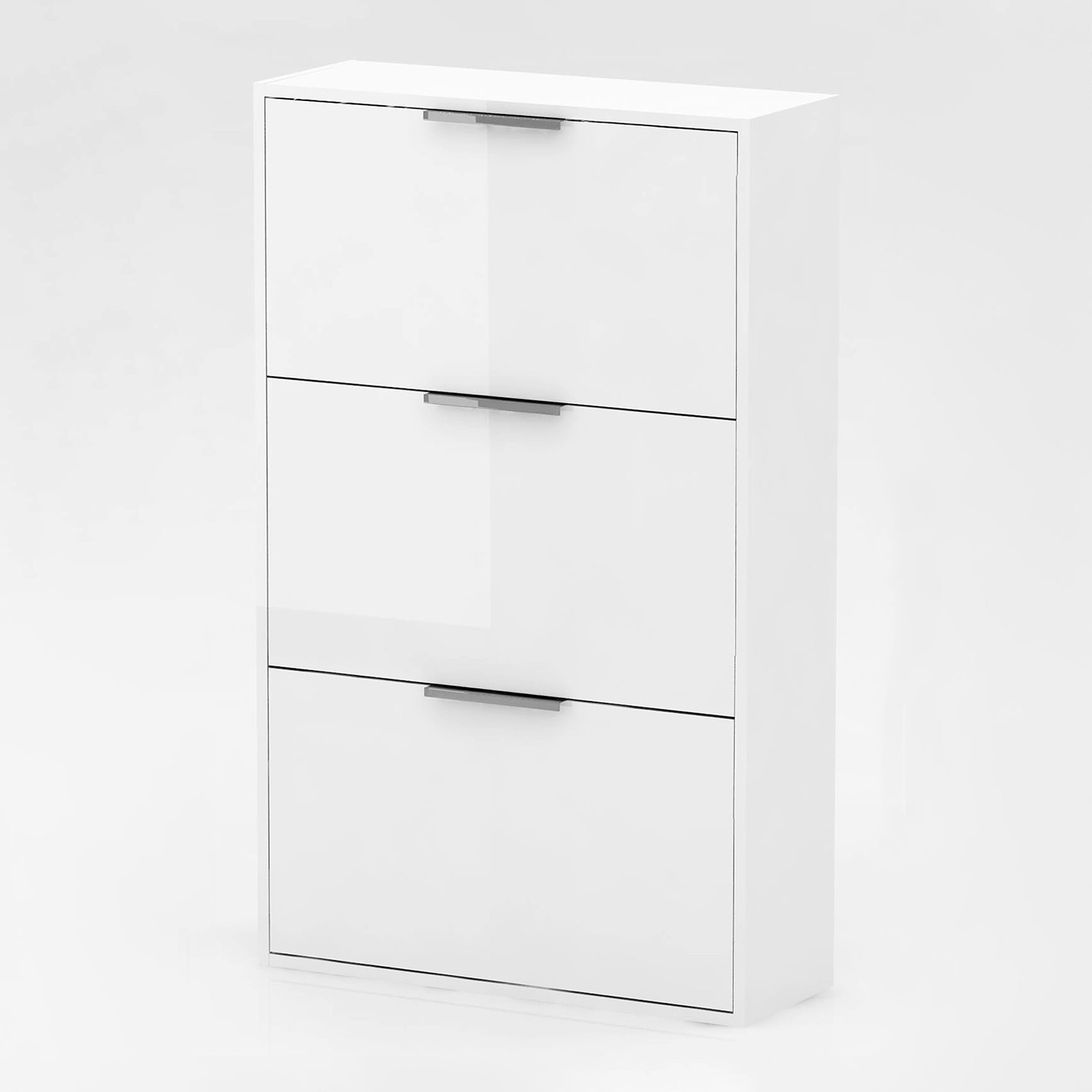 Shoe rack with 3 drop-down doors "Facile" glossy white wooden cabinet 65x25 cm 99.6h