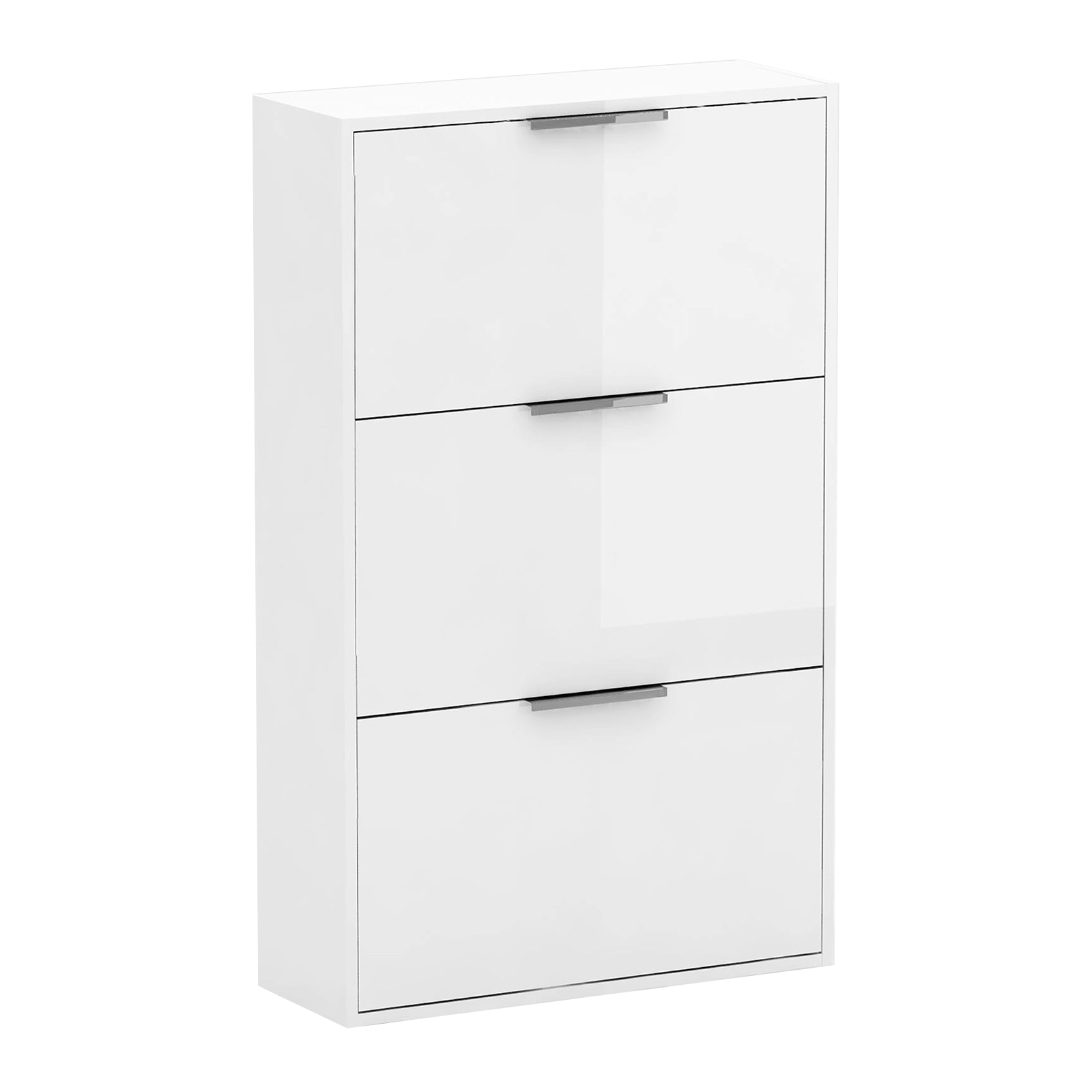 Shoe rack with 3 drop-down doors "Facile" glossy white wooden cabinet 65x25 cm 99.6h