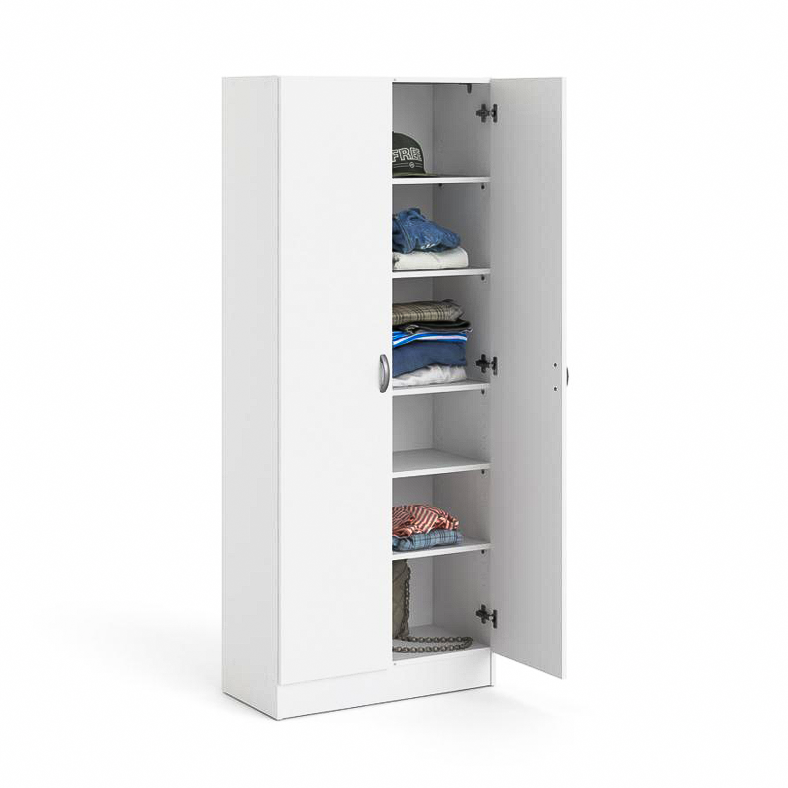 "Focus" 2-door shoe cabinet in white wood, 69.2 x 34.6 cm, 170.4 cm high.