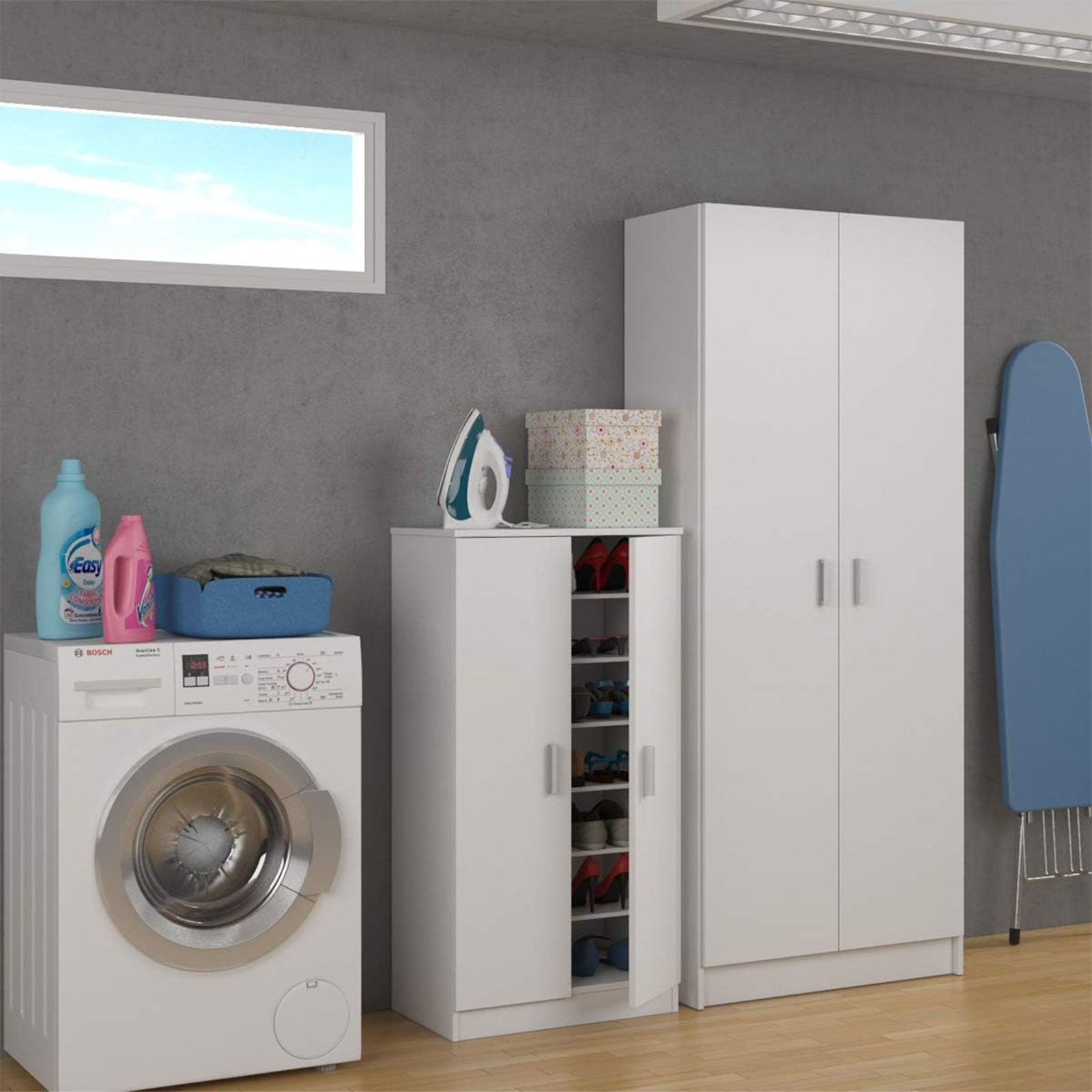 "Basic" 2-door shoe cabinet in Canadian wood with 6 shelves, 55x36 cm, 108h