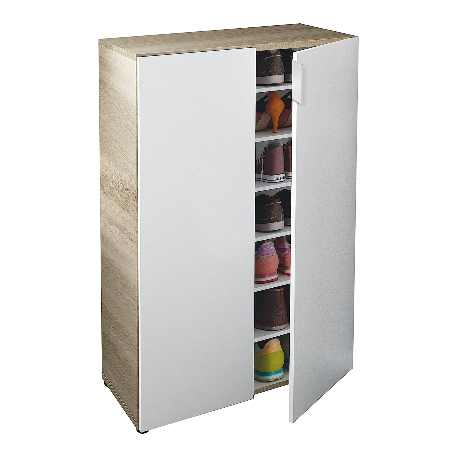 "Maxi" 2-door shoe cabinet in oak and white wood, 72x36 cm, 103h