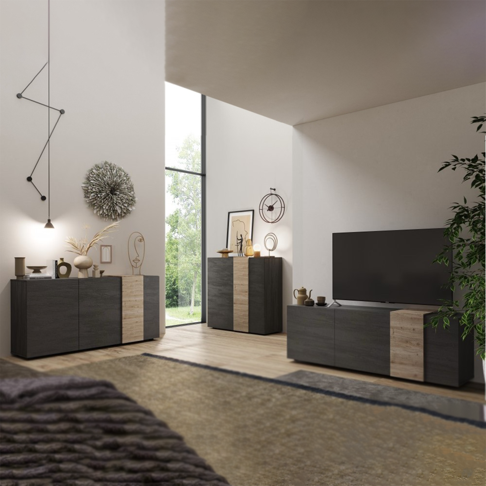 "Venus" 3-door wooden TV stand for living room, 181x44 cm, 59h