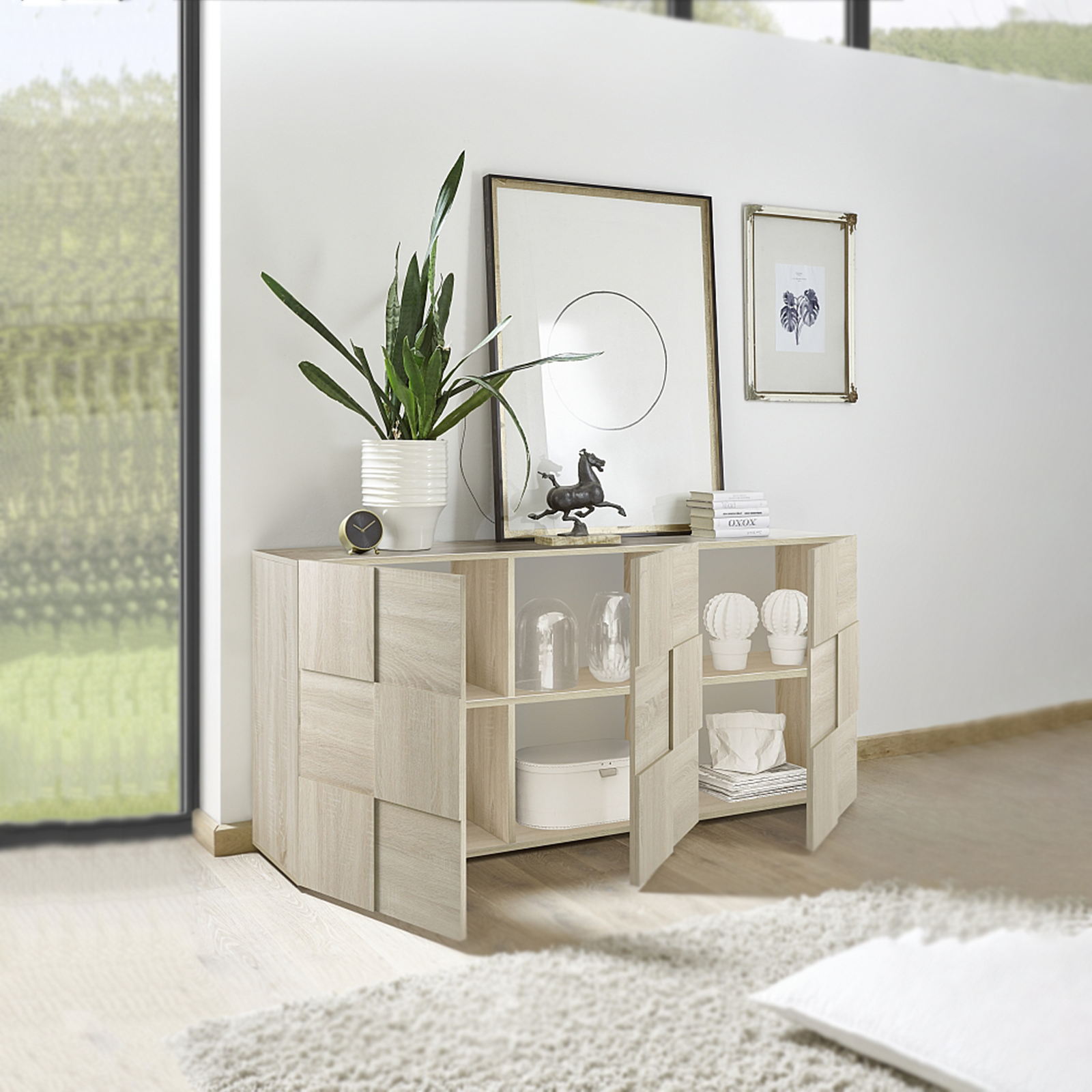 "Dama" wooden entrance sideboard, living room furniture with 3 doors, 181x43 cm, 84h