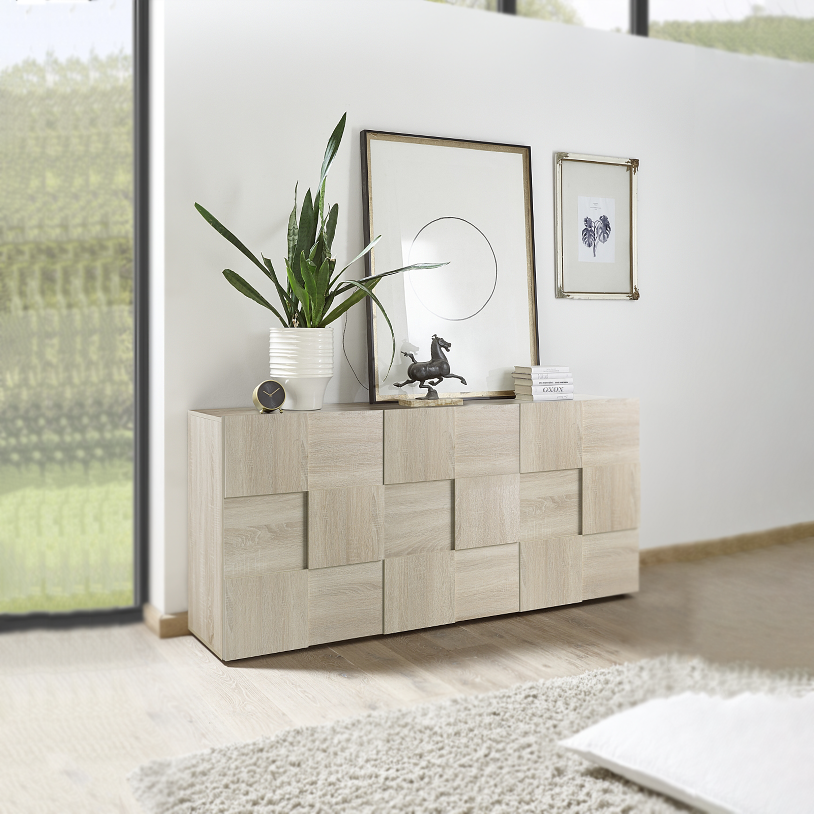 "Dama" wooden entrance sideboard, living room furniture with 3 doors, 181x43 cm, 84h