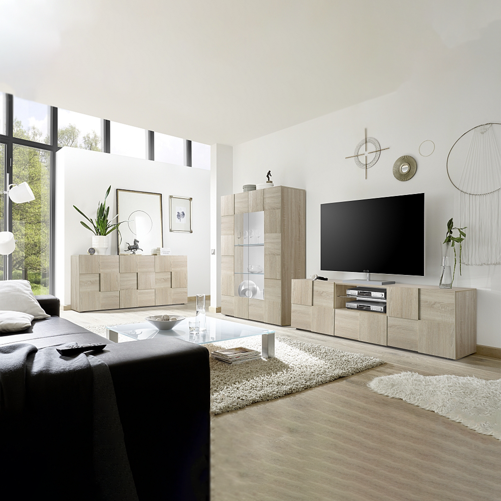 "Dama" wooden entrance sideboard, living room furniture with 3 doors, 181x43 cm, 84h