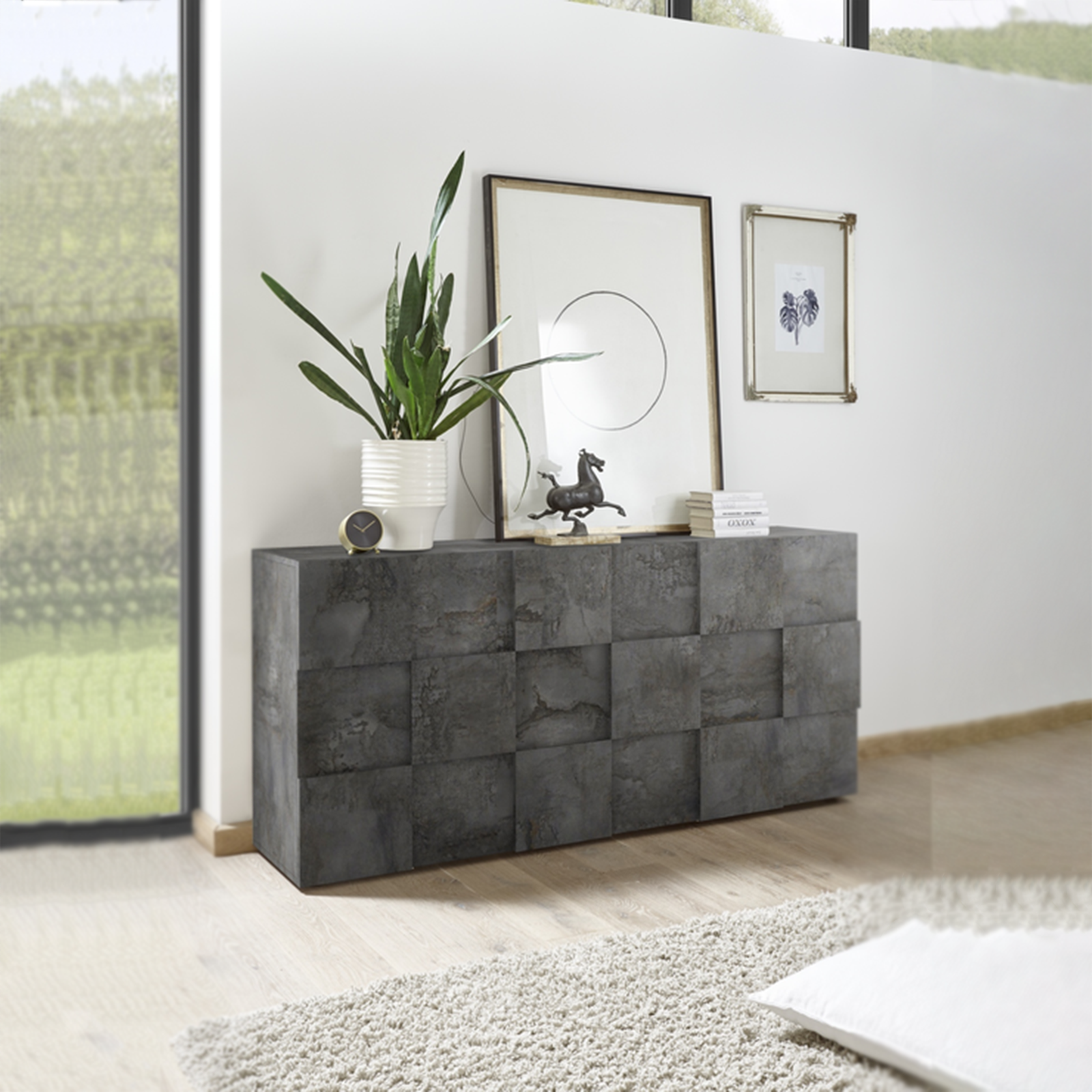 "Dama" wooden entrance sideboard, living room furniture with 3 doors, 181x43 cm, 84h