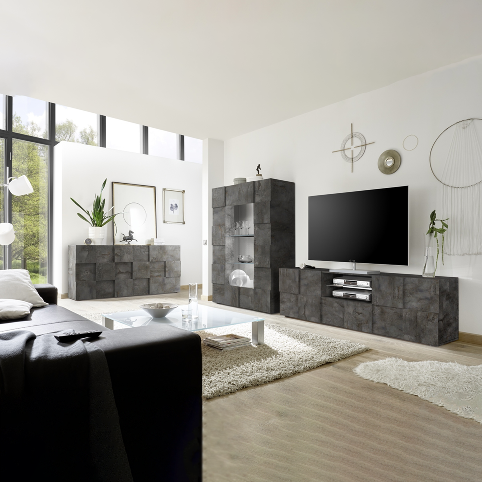 "Dama" wooden entrance sideboard, living room furniture with 3 doors, 181x43 cm, 84h