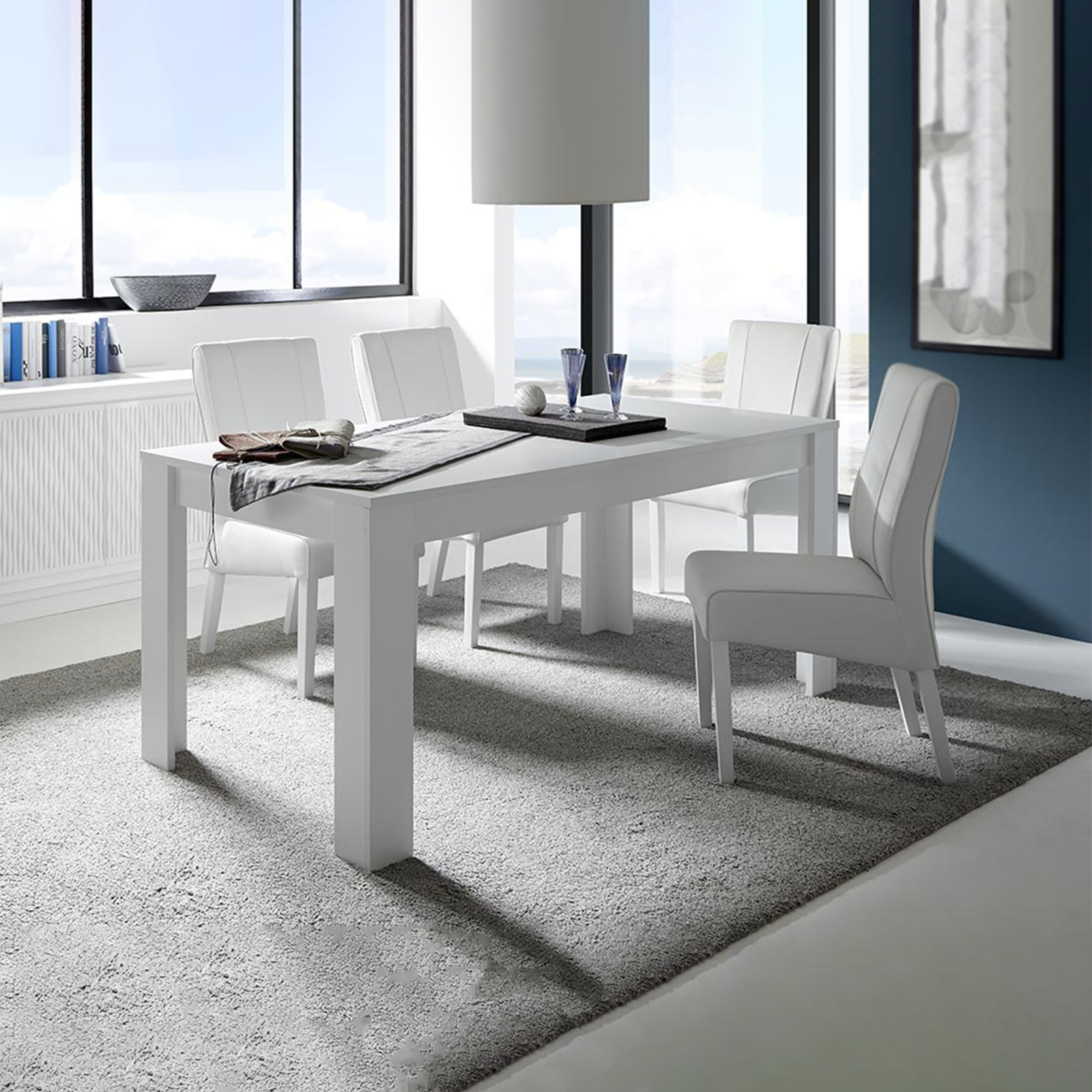 Extendable dining table "Sky" in matt white wood 137/185x90 cm 79h