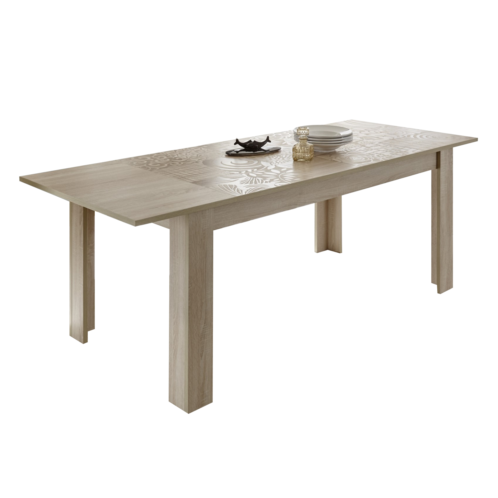 Extendable modern table "Miro" in screen-printed wood cm 137/185x90 79h