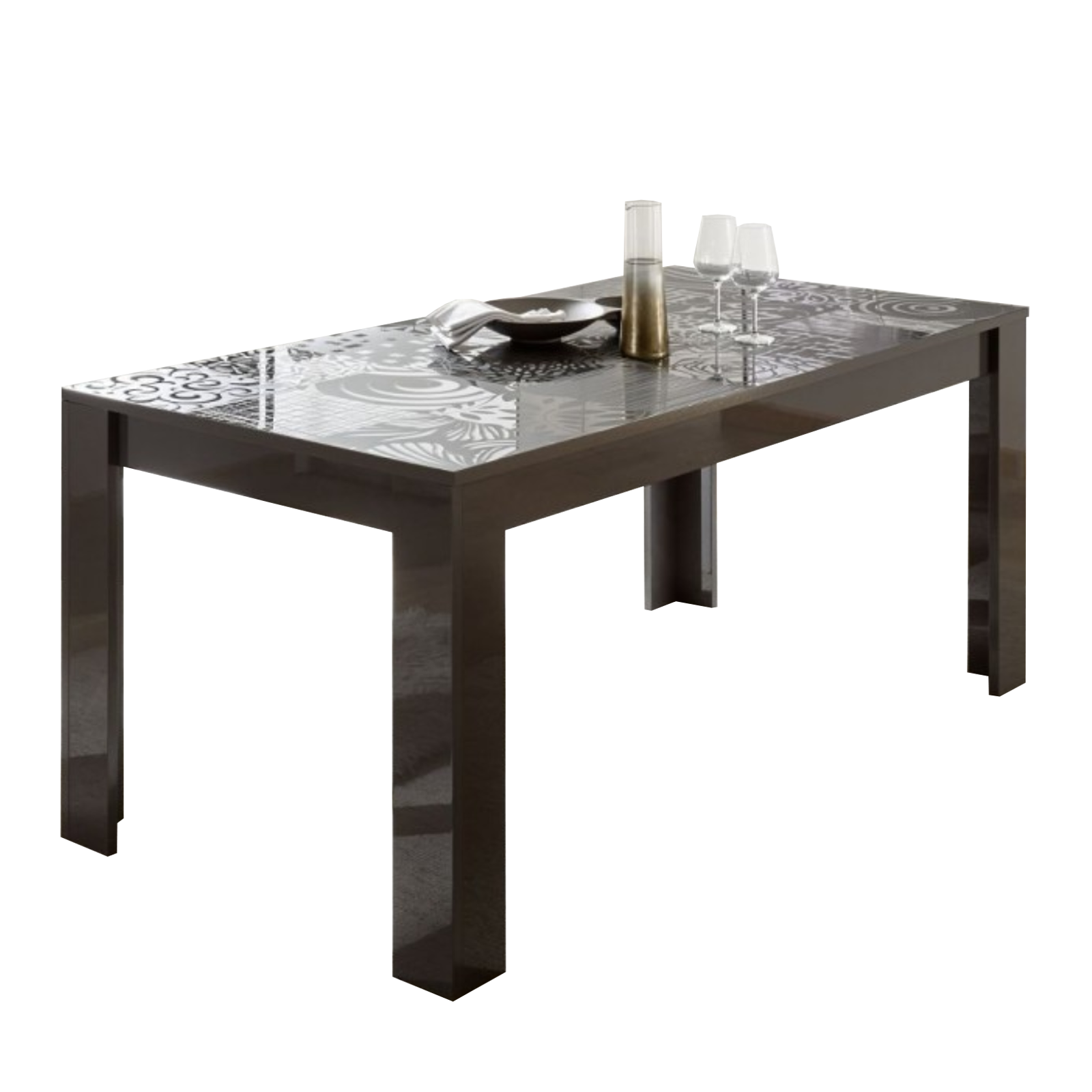 Extendable modern table "Miro" in screen-printed wood cm 137/185x90 79h