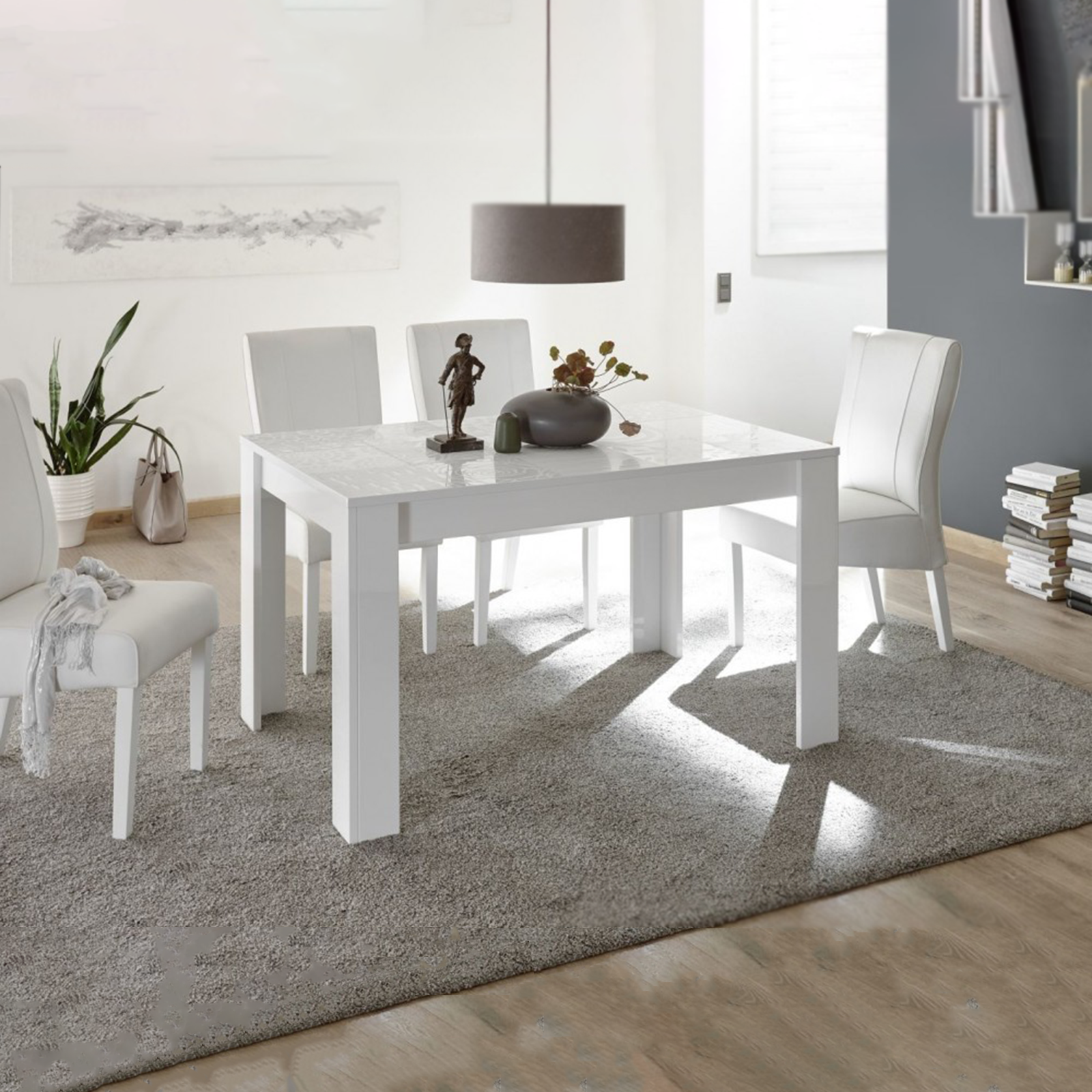 Fixed modern table "Urban" in white silk-screened wood, 180x90 cm, 79h