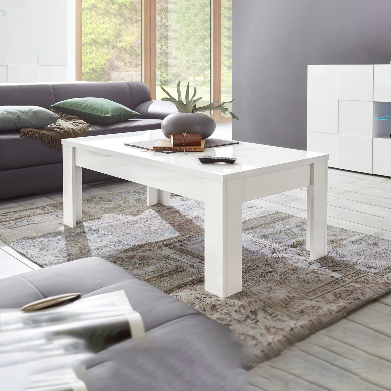 "Dama" low living room table in oak wood, 122x65 cm, 45 cm high