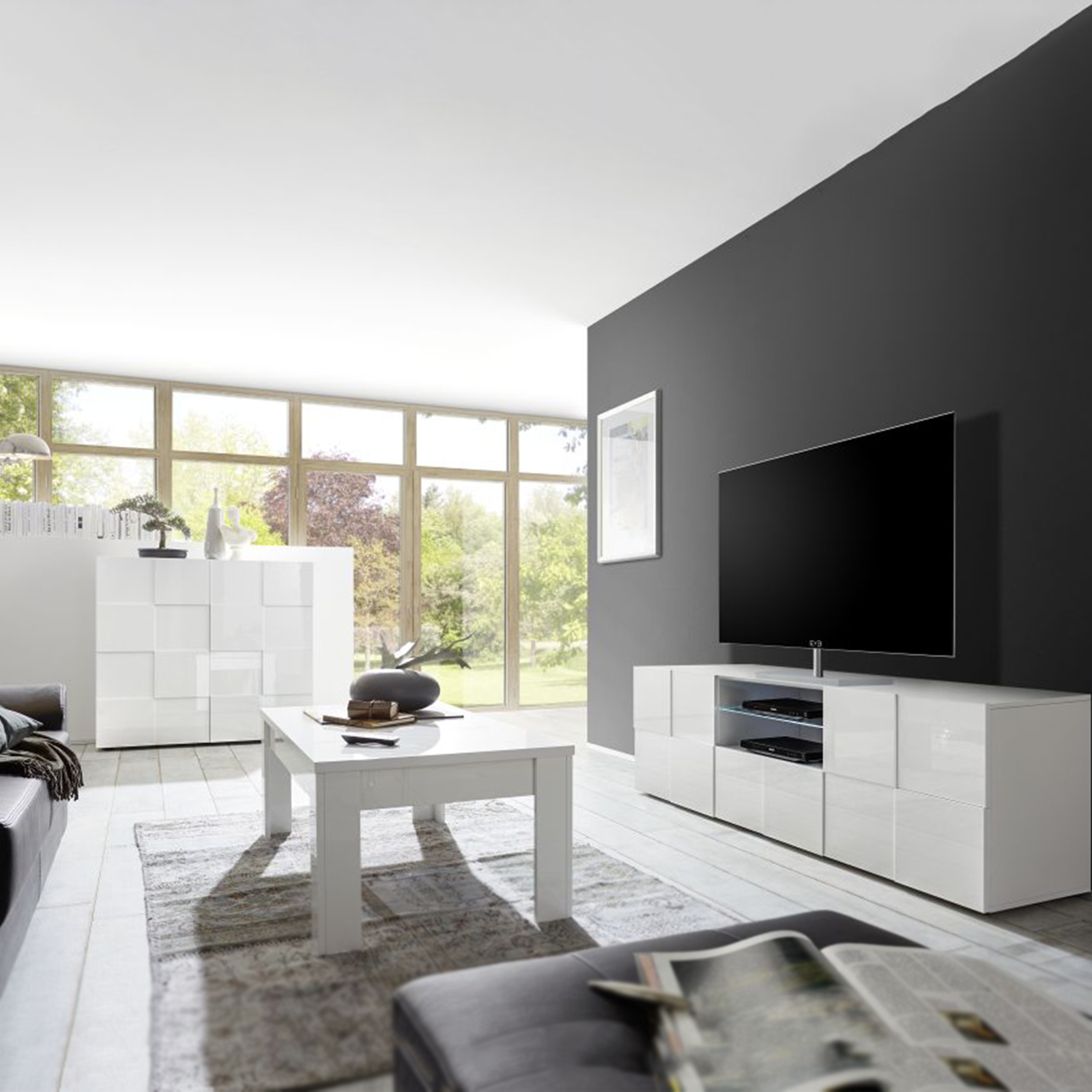 "Dama" low living room table in oak wood, 122x65 cm, 45 cm high