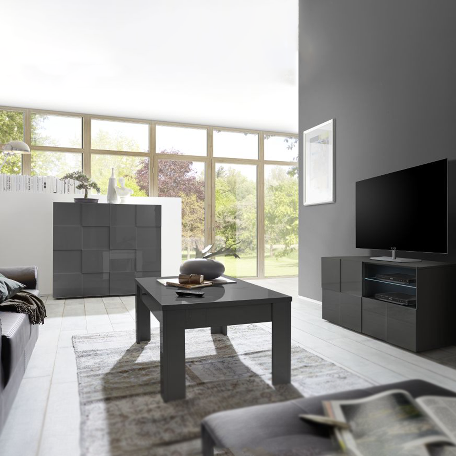 "Dama" low living room table in oak wood, 122x65 cm, 45 cm high