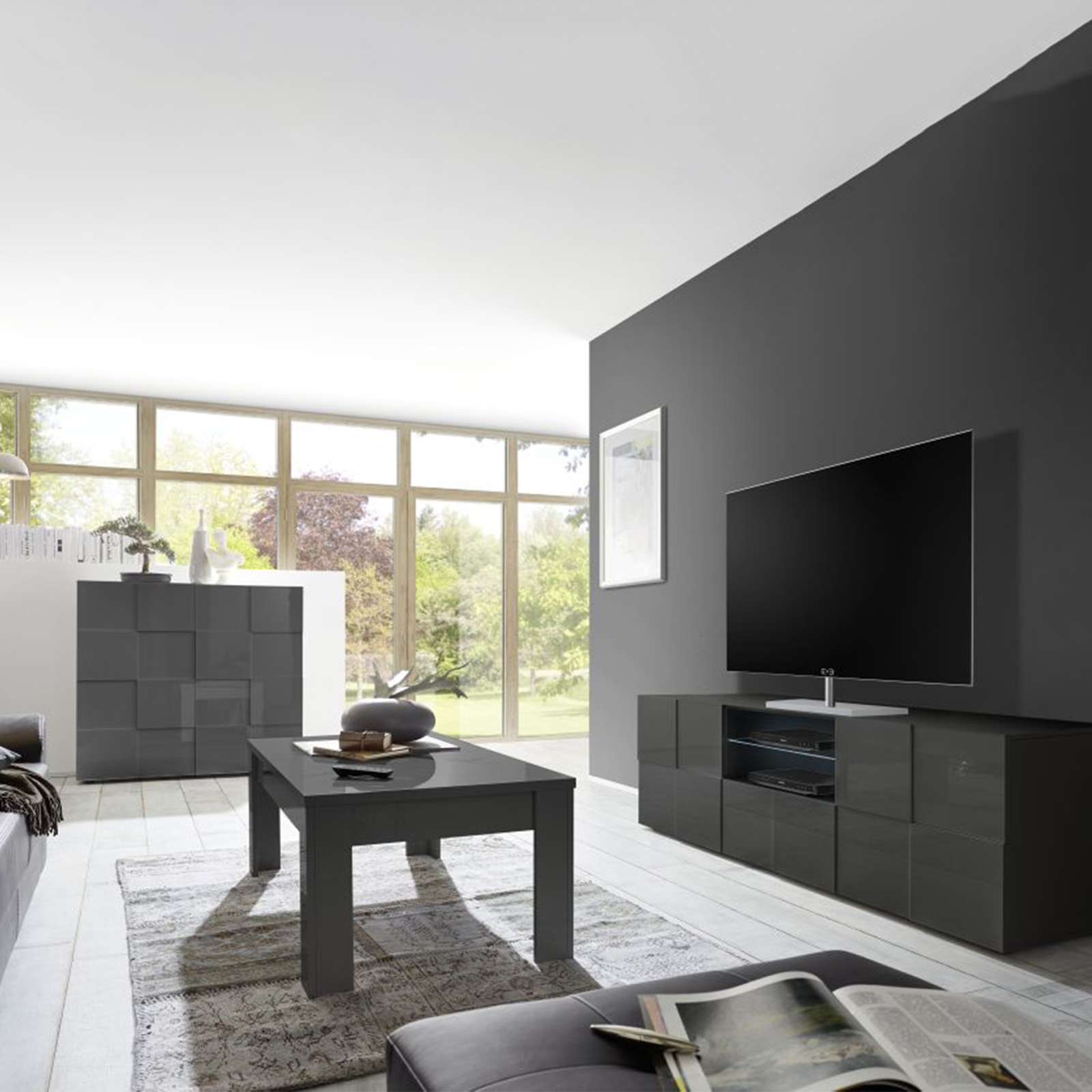 "Dama" low living room table in oak wood, 122x65 cm, 45 cm high