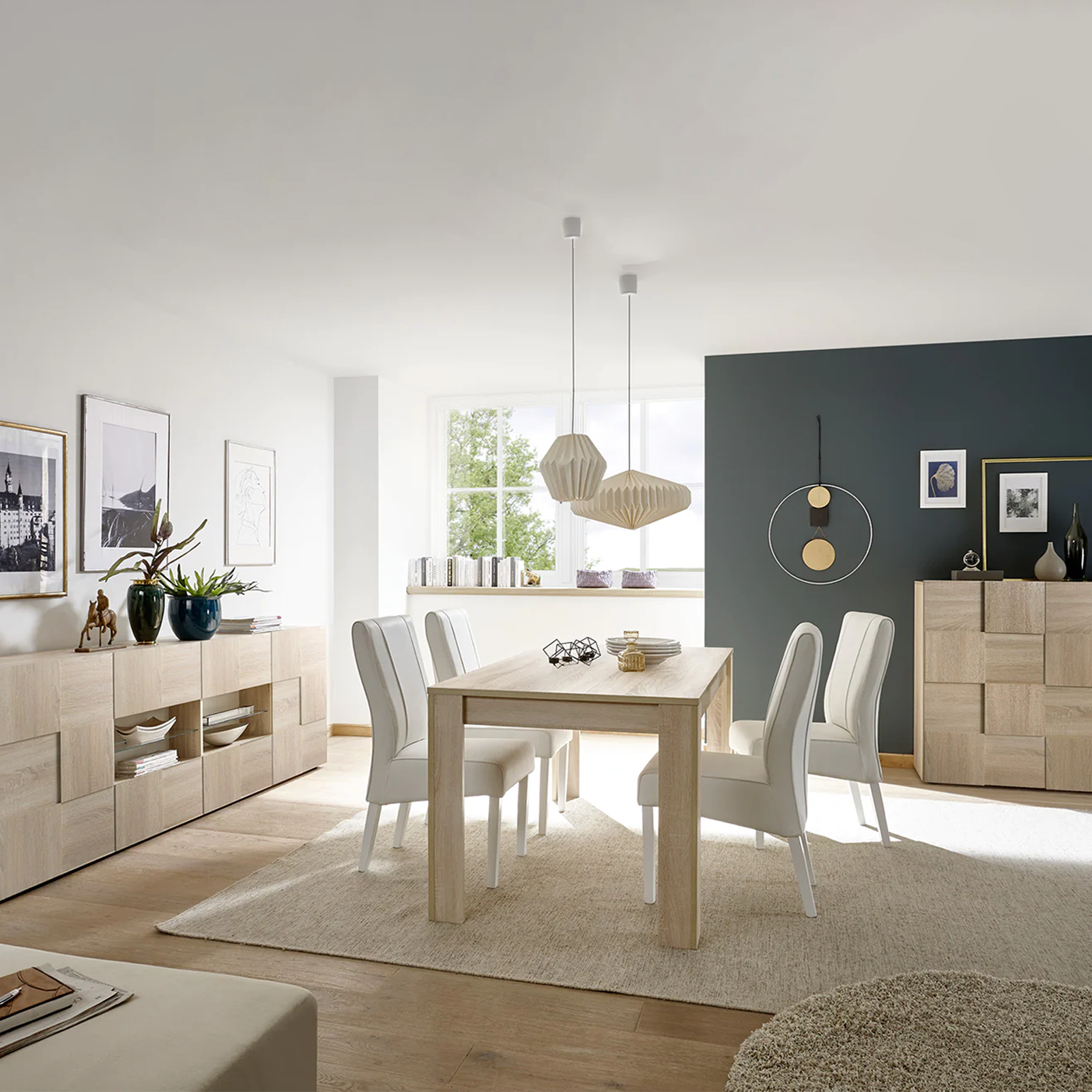 Extendable modern table "Dama" in oak wood 137/185x90 cm 79h