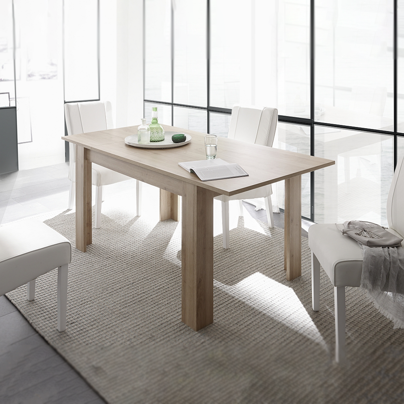 Extendable modern table "Dama" in oak wood 137/185x90 cm 79h