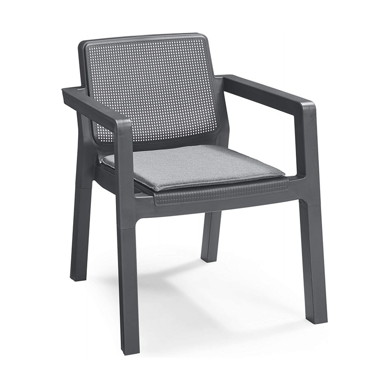 "Emily" graphite resin garden lounge set, sofa, 2 armchairs, coffee table with cushions