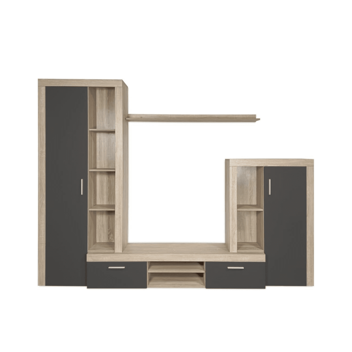 Kit parete attrezzata da soggiorno "Nobel" in legno naturale e antracite cm 263x40 200h - MondoViro