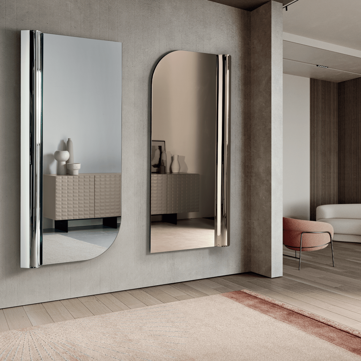 Specchio decorativo "Sinuo" in vetro fuso con onda versatile - MondoViro