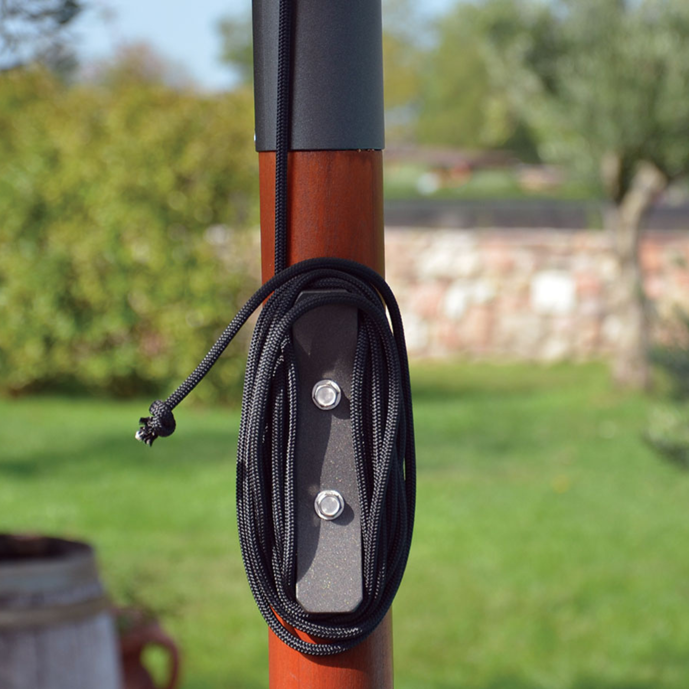 Modern white "Facility Wood" garden umbrella with telescopic central wooden pole