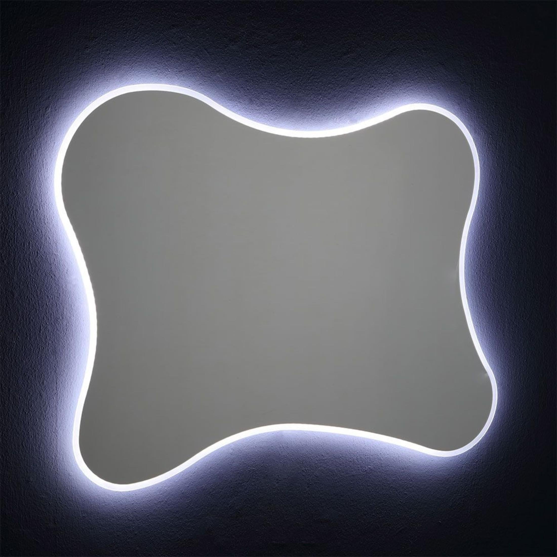Reversible "Gresham" shaped LED mirror with backlit frame