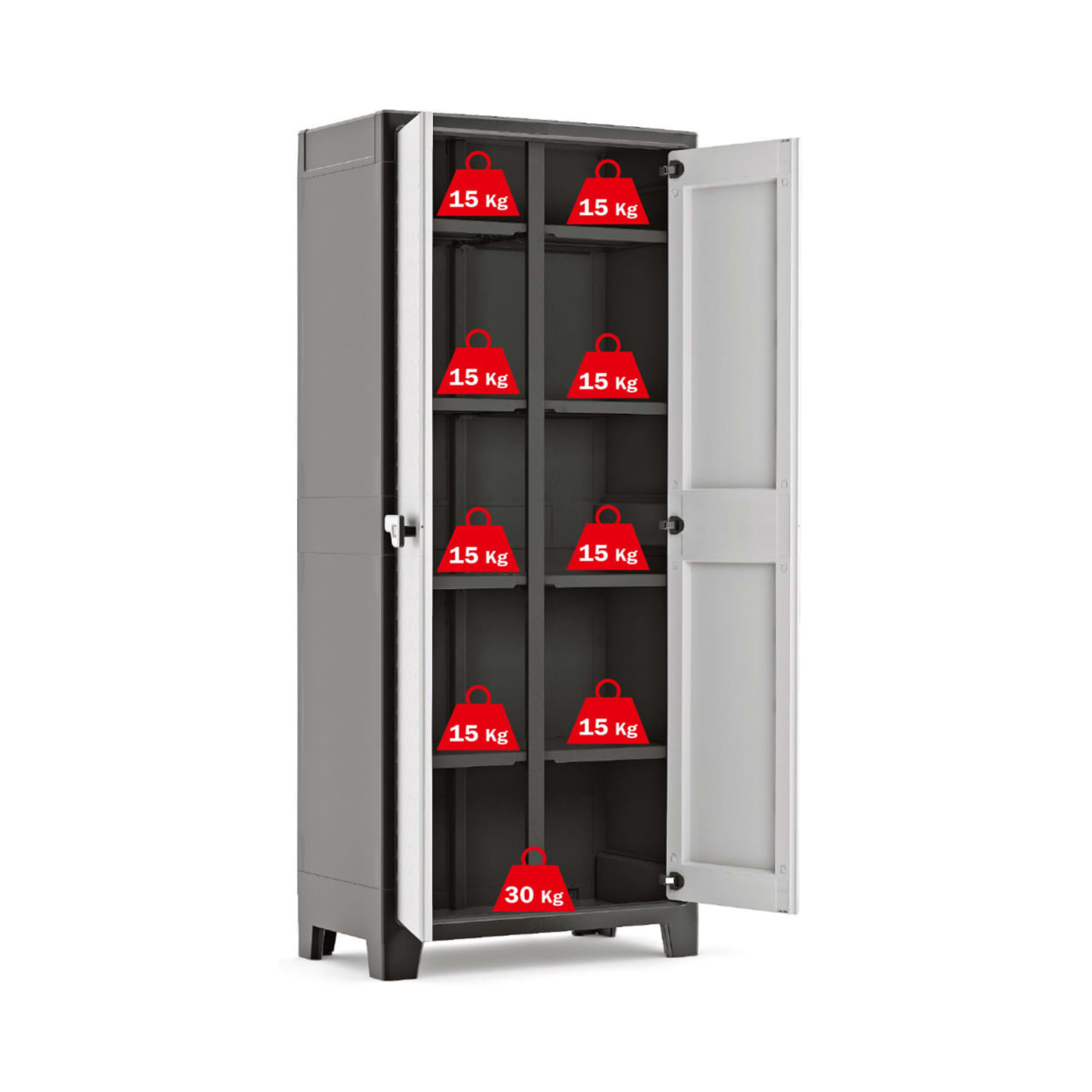 XL "Hitan" resin garden cabinet with internal shelves and raised feet