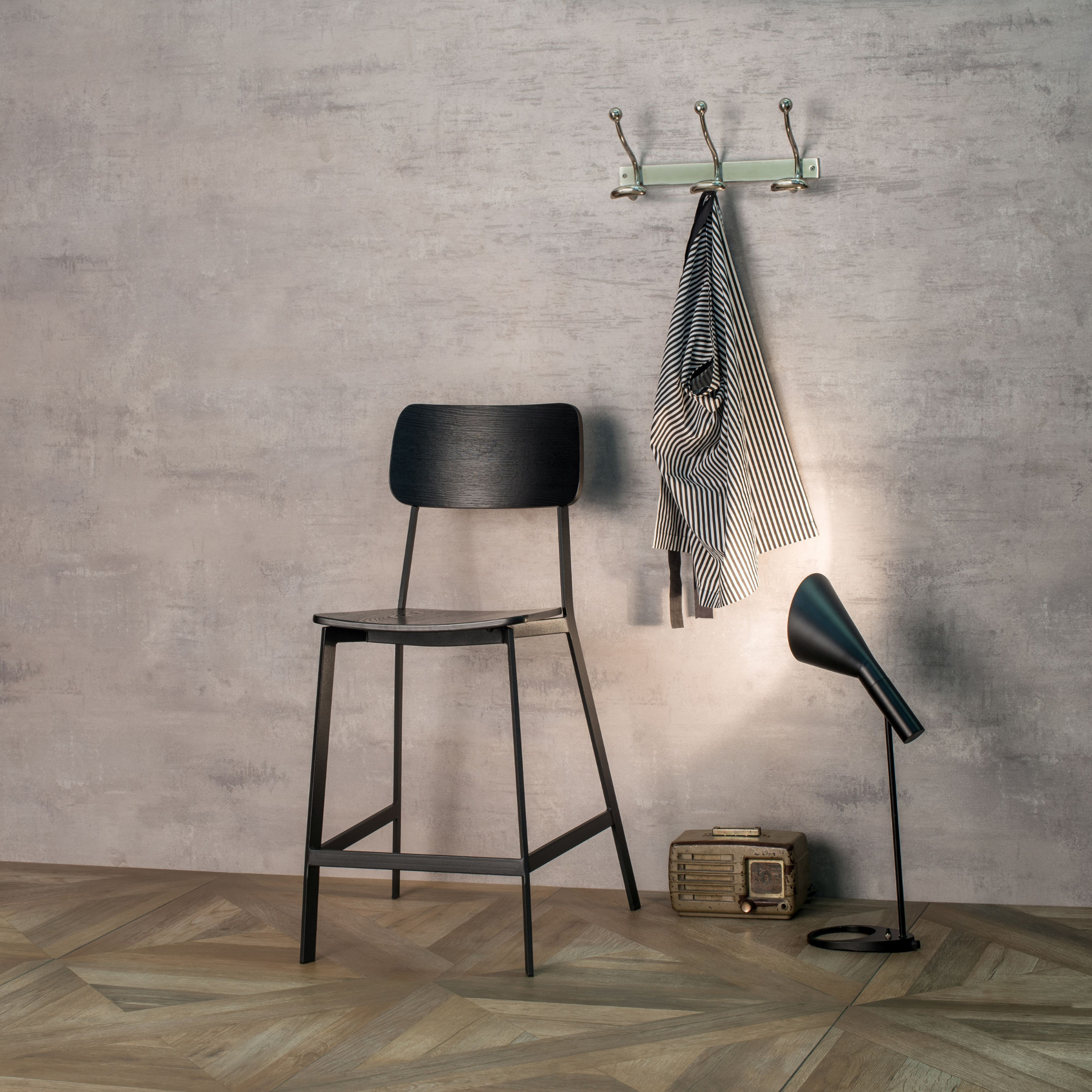 Set of high wooden stools with footrest and metal legs "Teo" cm 51.5x51 97h