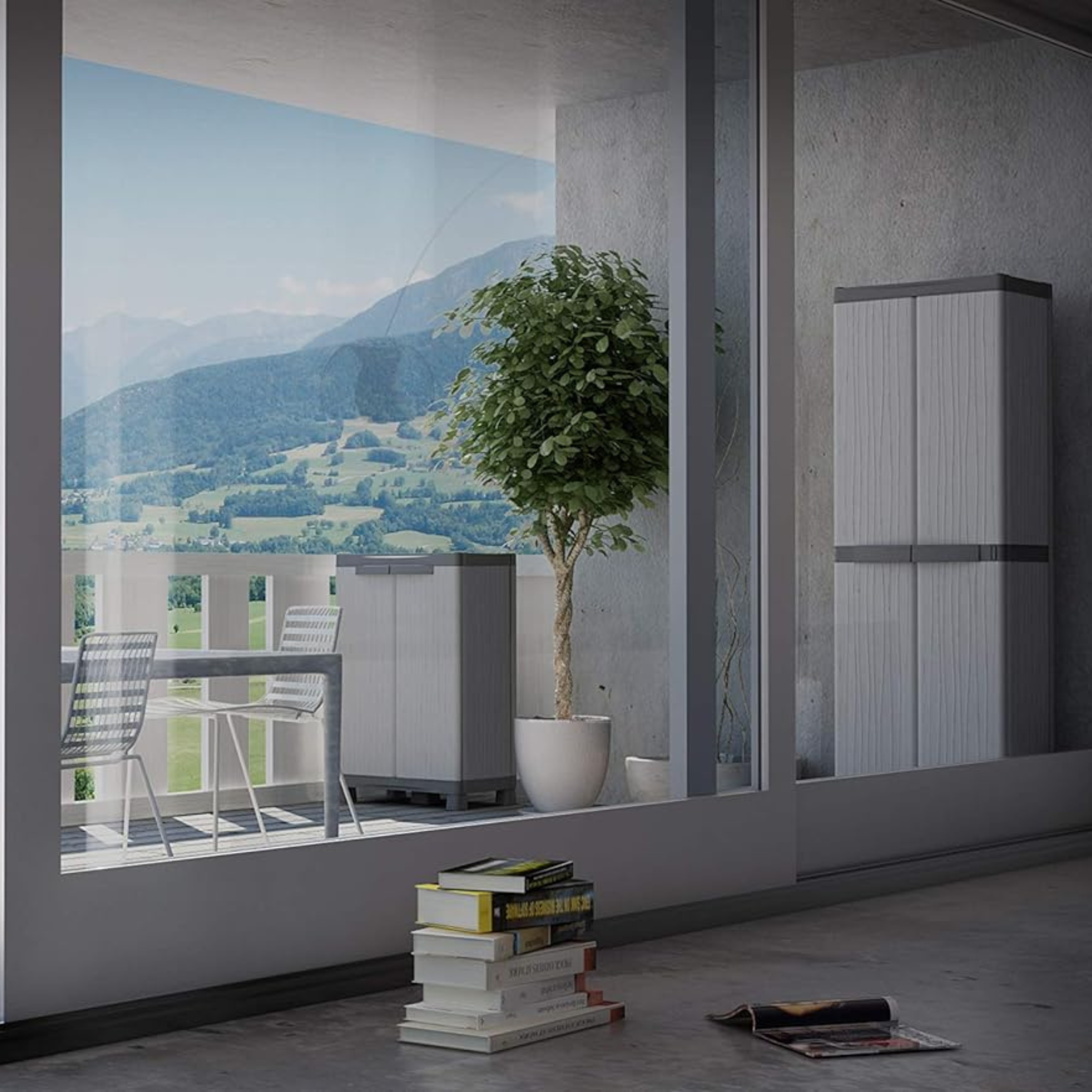 "Wolk" plastic storage cabinet with 2 doors, broom holder, 74x44 cm, 181h