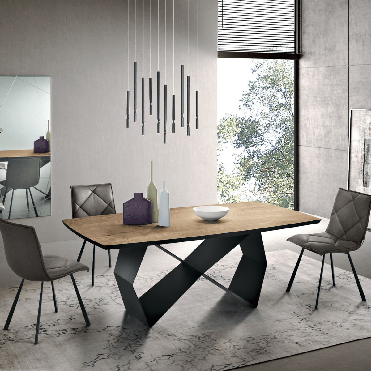 Tavolo fisso da pranzo "Reina" con base in metallo e piano in rovere cm 200x100 75h - MondoViro