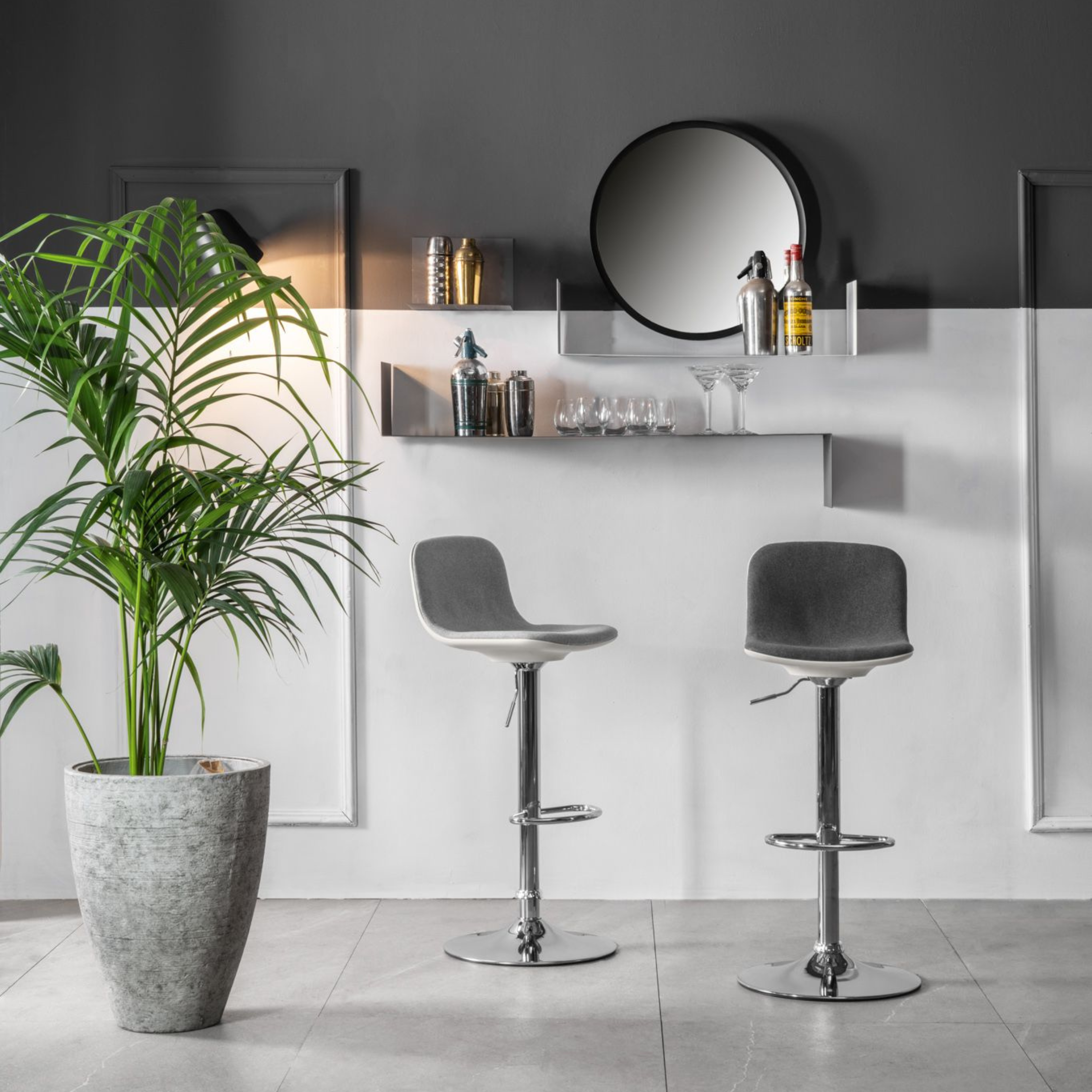 Set of high stools in "Spot" fabric with footrest and gas lift cm 36x38.5 88h