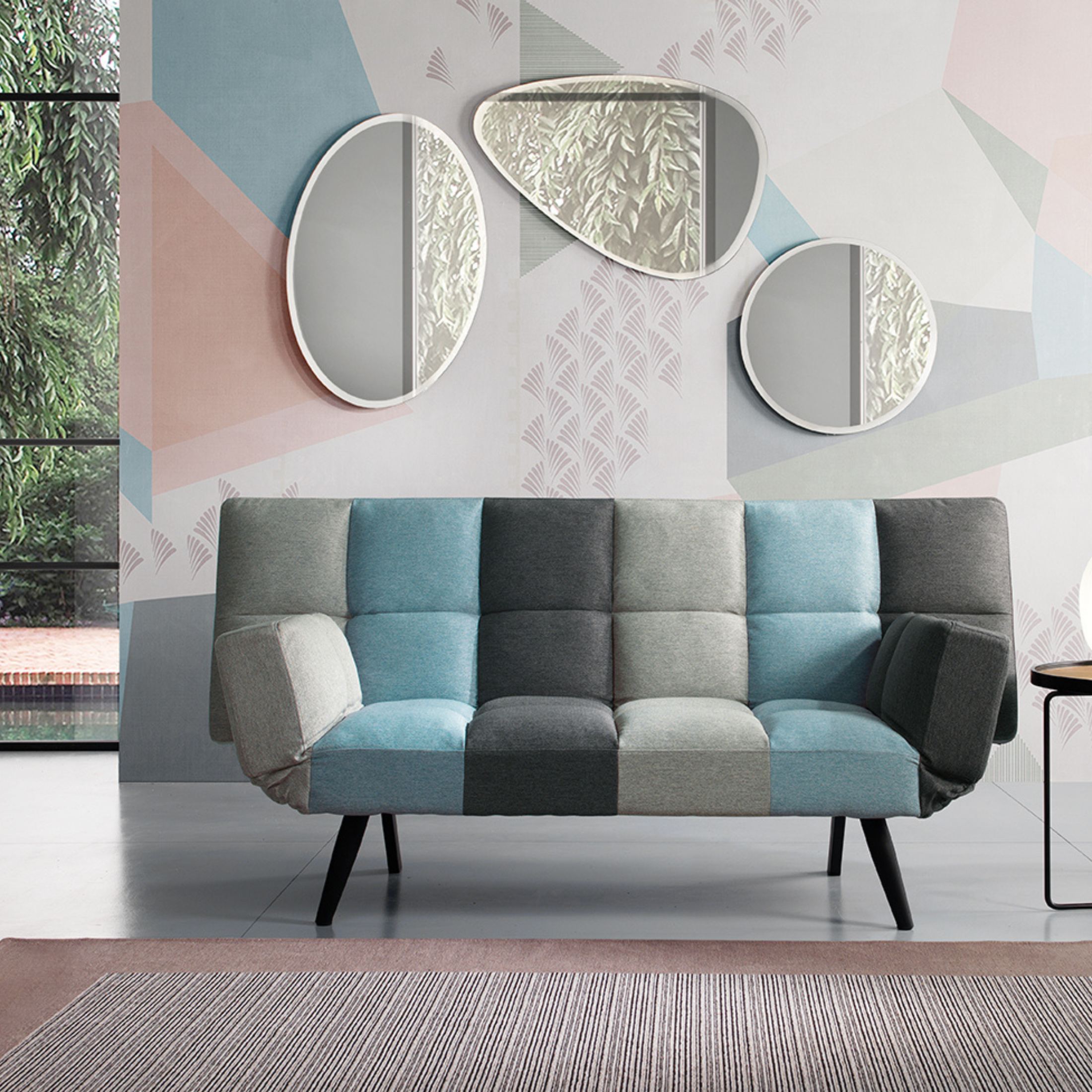 Modern "Tolomeo" convertible fabric sofa, 80x180 cm, 85/110 cm high