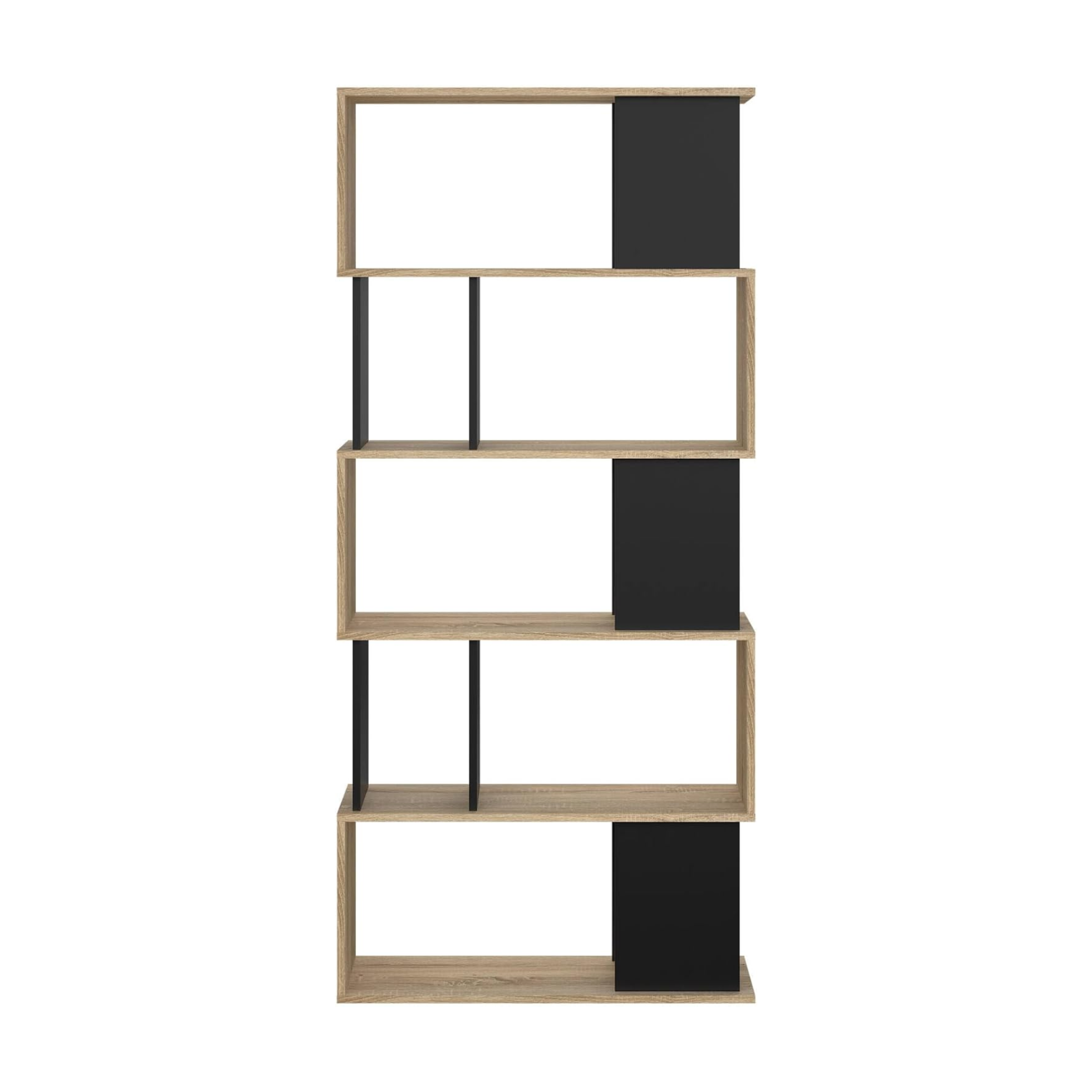 "Maze" modern tall open bookcase with 5 wooden shelves for the living room, 80x29.5 cm, 173.5 cm high