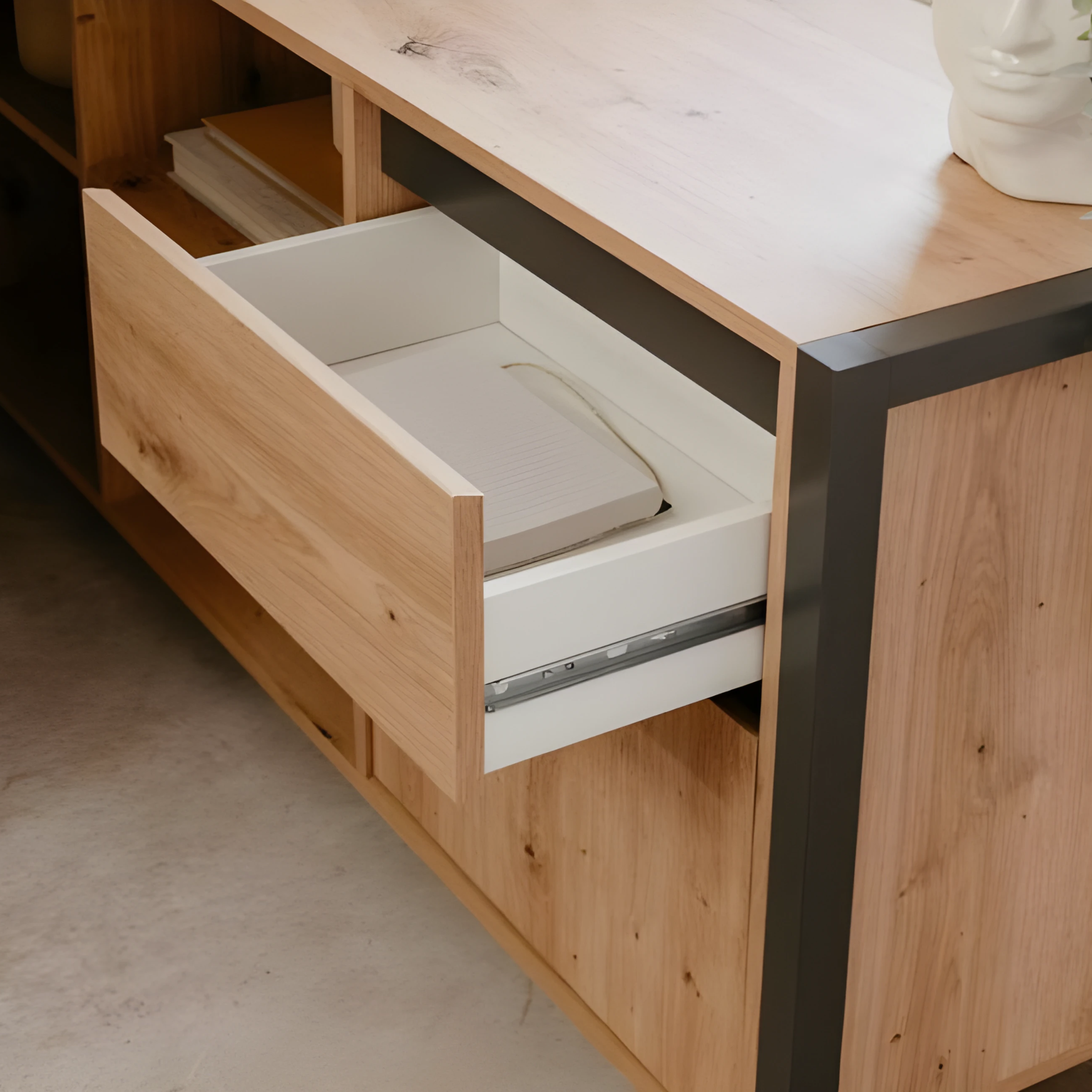 Modern "Denver" corner desk, reversible, anthracite oak, 142x139 cm, 75h