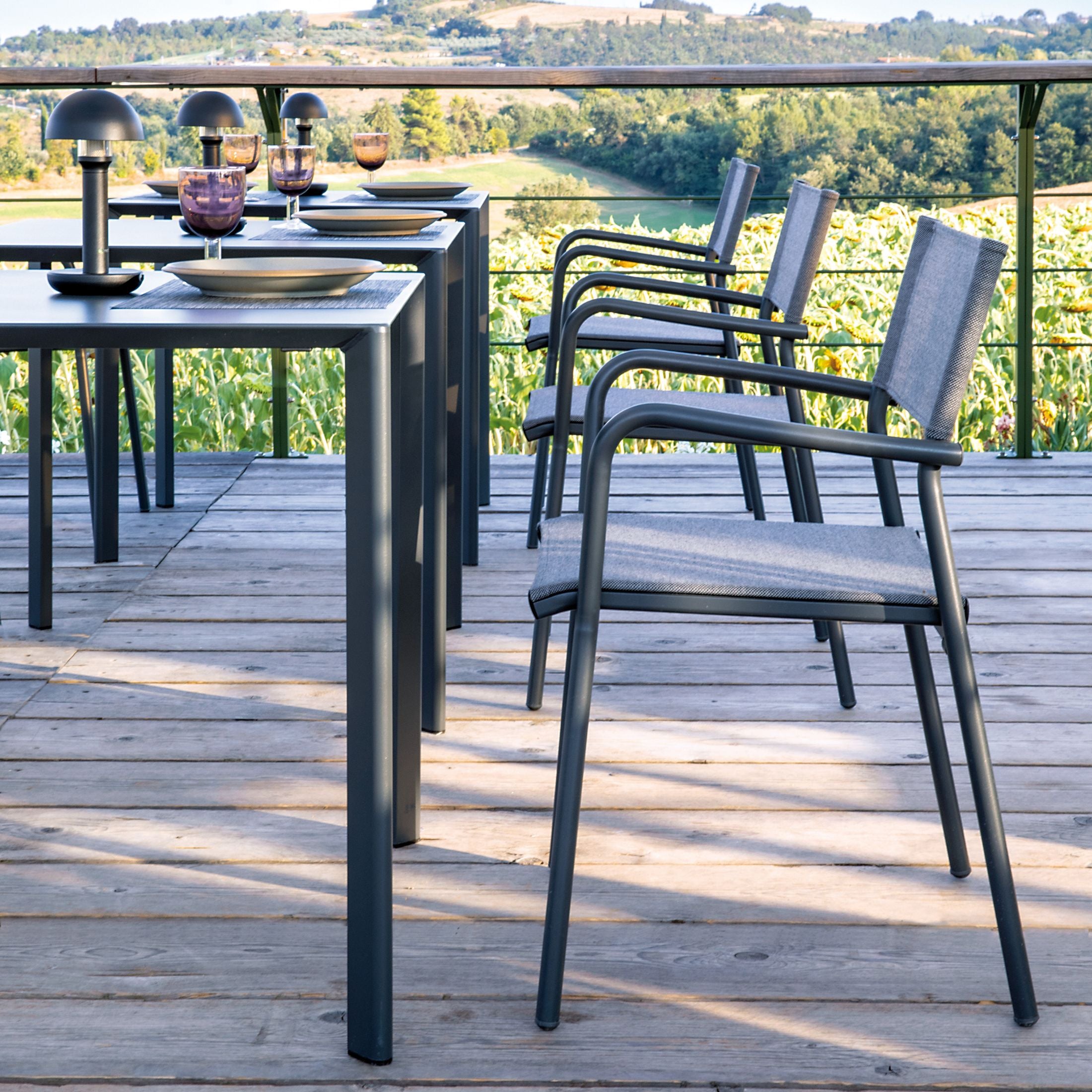 Set of chairs with seat and backrest in "Emma" fabric for the garden, stackable, 59x56 cm, 83h